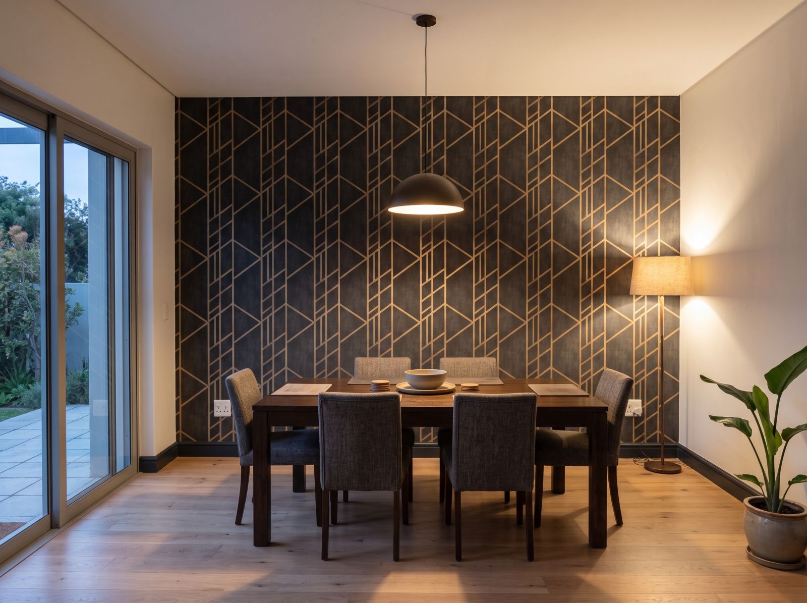 Fusain Gold Wallpaper 3 Wallpaper and Wall Murals South Africa Fusain Gold Wallpaper shown in a dining room