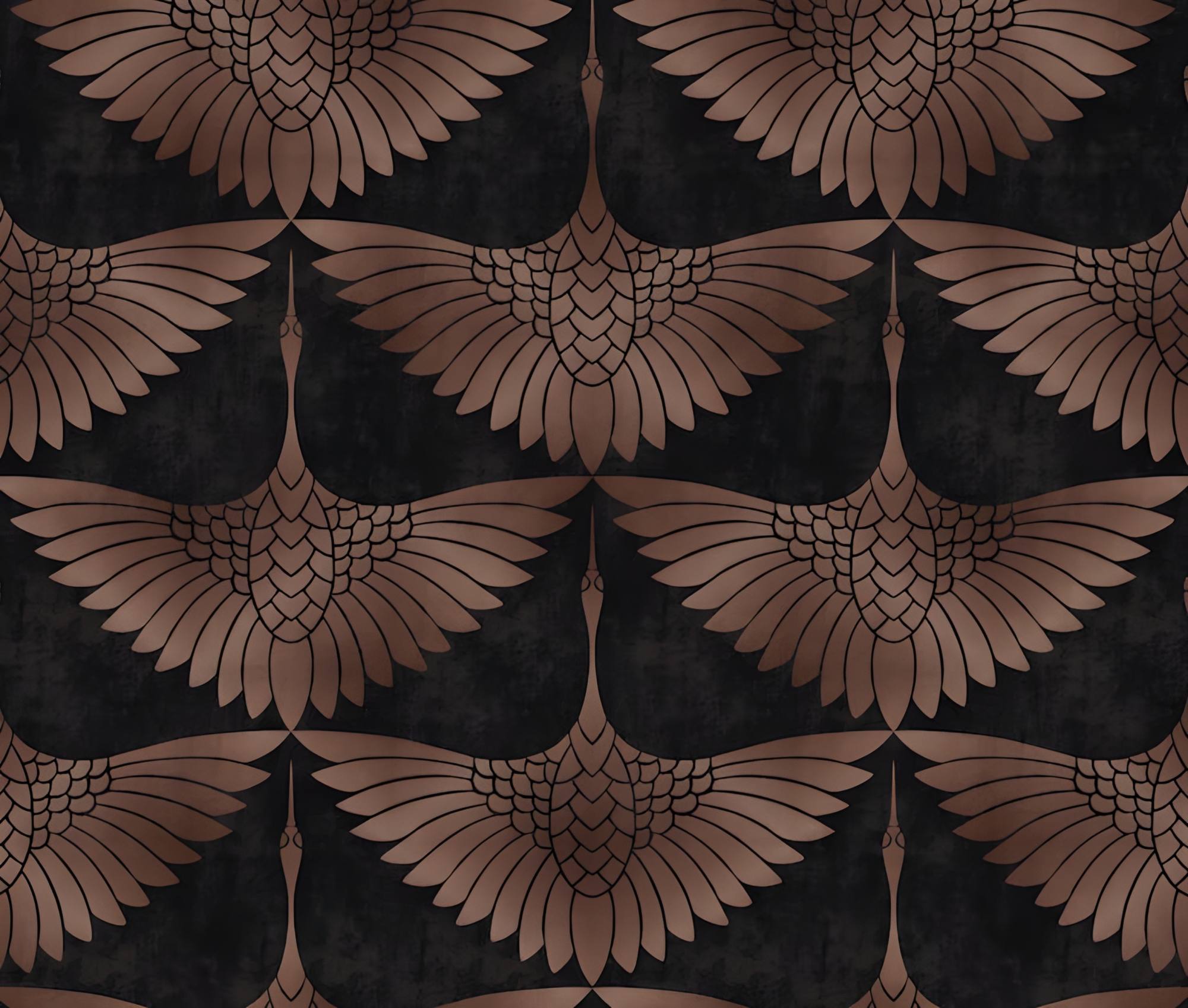 Mural Deep Intelligence 2 Wallpaper and Wall Murals South Africa Mural Deep Intelligence, feather fan motif in copper and black mural - WallpaperOnline