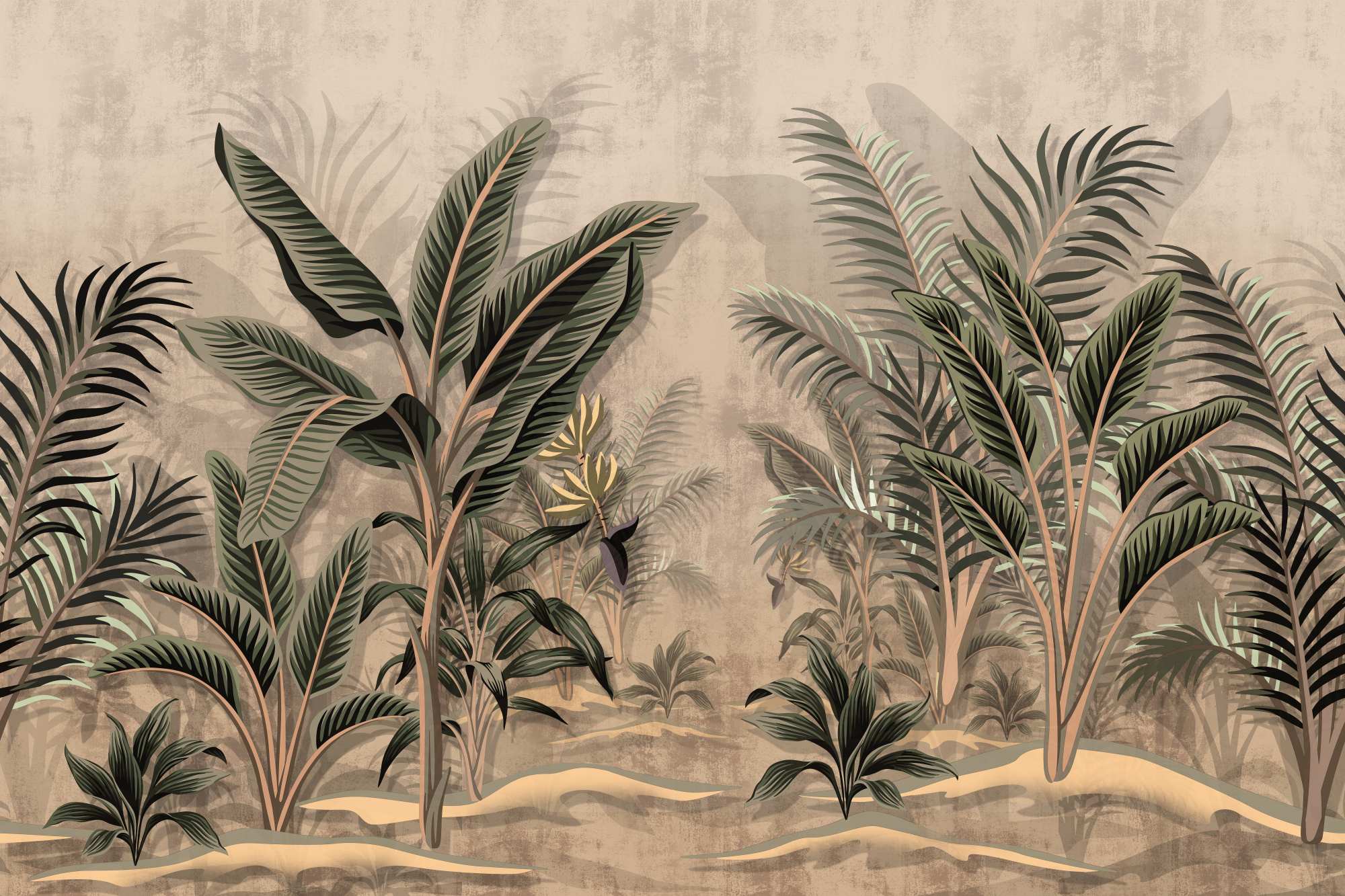 Mural Banana Palm 2 Wallpaper and Wall Murals South Africa Mural Banana Palm, banana palm jungle scene in green and beige mural - WallpaperOnline