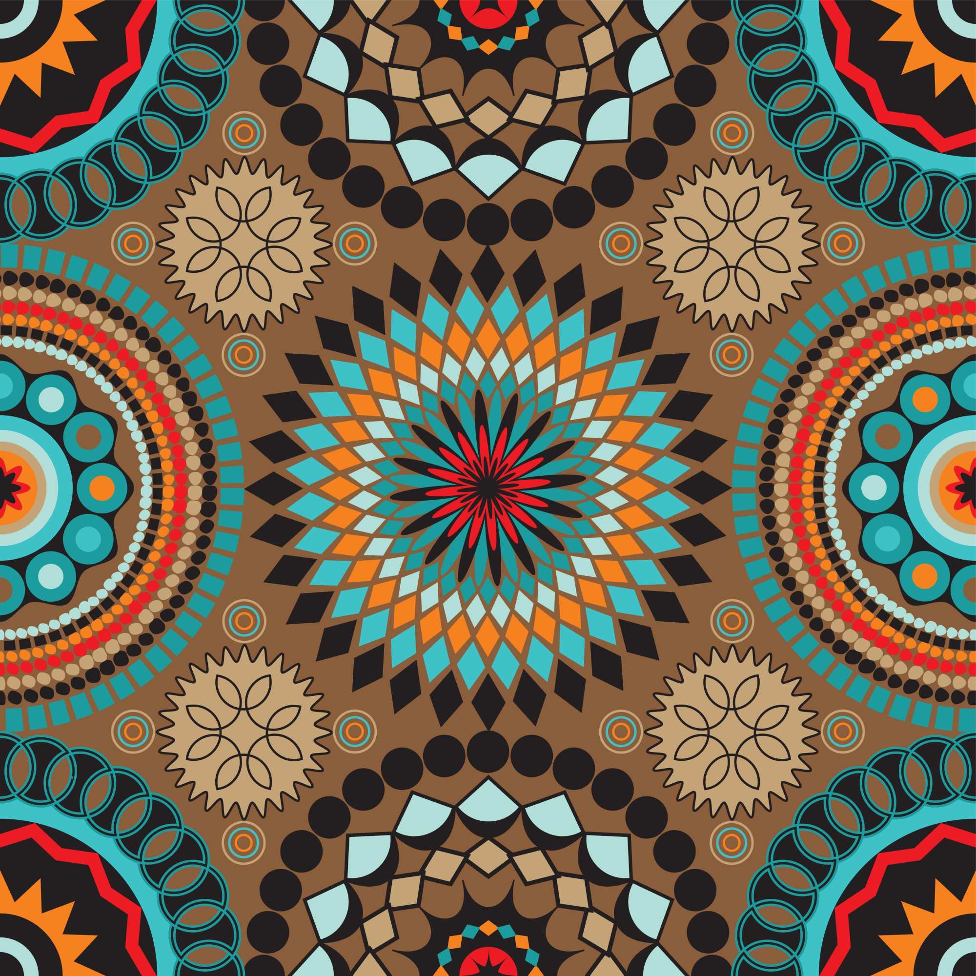 Cairo Wallpaper 2 Wallpaper and Wall Murals South Africa Cairo Wallpaper, kaleidoscope mandala in teal, orange and brown wallpaper - WallpaperOnline