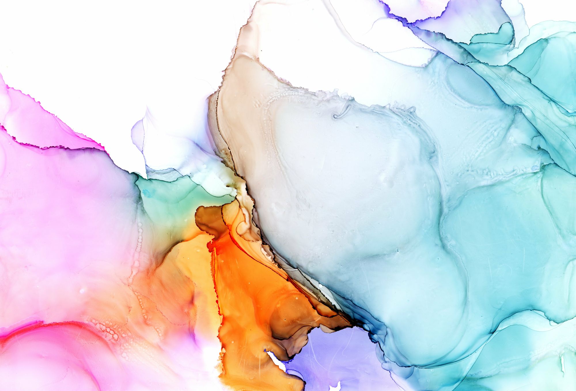 Mural Colour ink 2 Wallpaper and Wall Murals South Africa Mural Colour ink, abstract ink wash in teal, orange and pink mural - WallpaperOnline