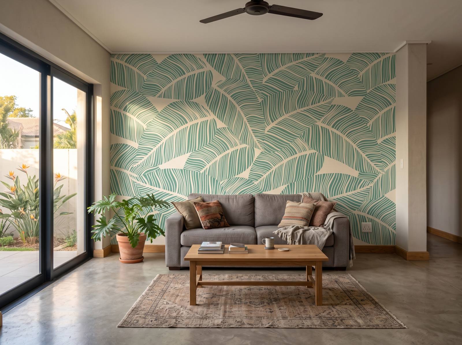 Mural Art Deco Whipped Leaves 1 Wallpaper and Wall Murals South Africa Mural Art Deco Whipped Leaves shown in a living room