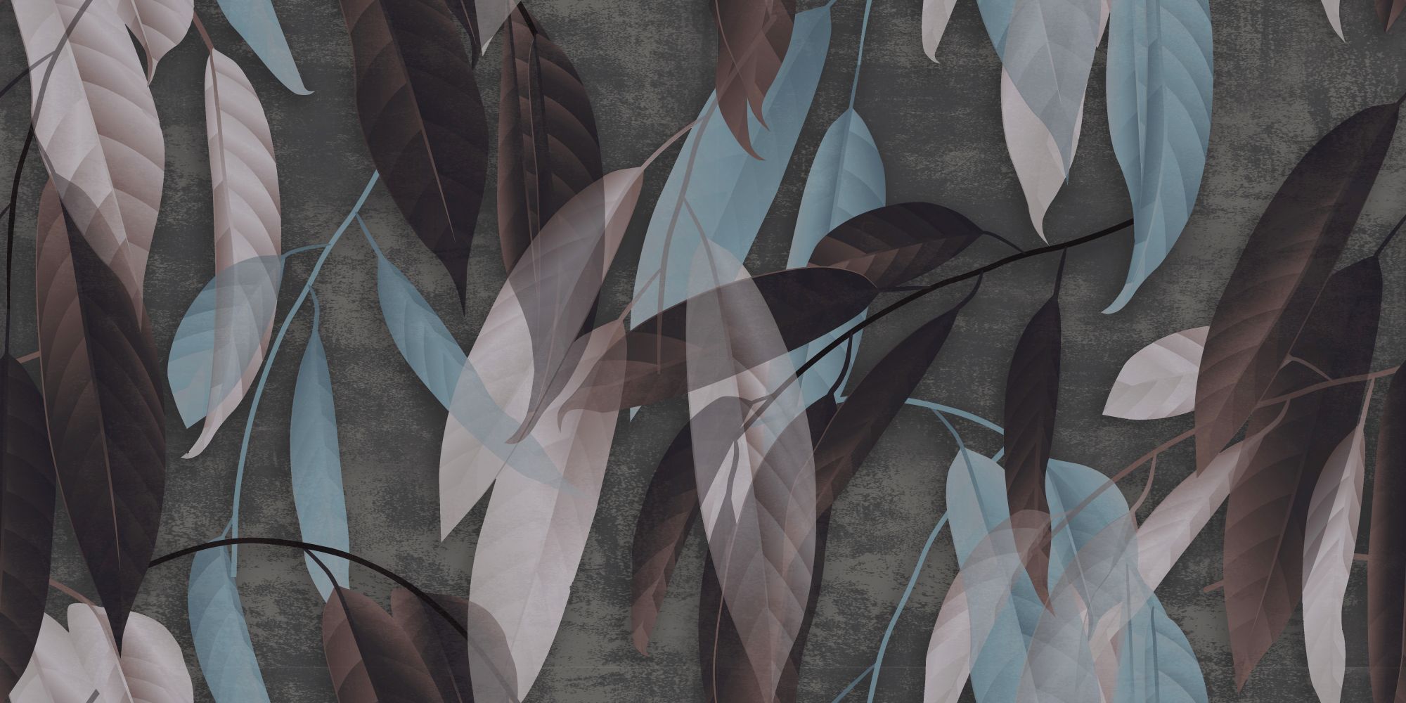 Mural Raven 2 Wallpaper and Wall Murals South Africa Mural Raven, hanging leaves in charcoal, blush and brown mural - WallpaperOnline