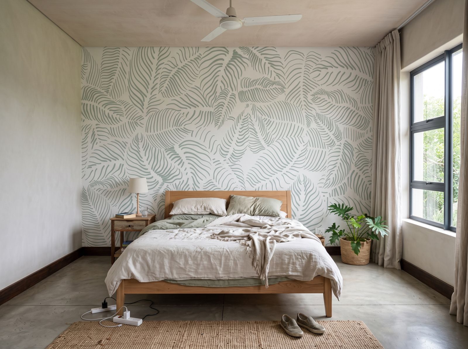 Mural Sage veins on white 1 Wallpaper and Wall Murals South Africa Mural Sage veins on white shown in a bedroom