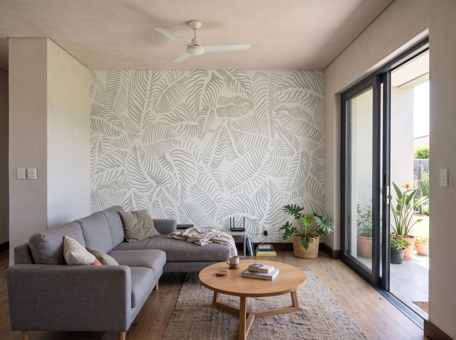 Mural Sage veins on white 3 Wallpaper and Wall Murals South Africa Mural Sage veins on white shown in a living room
