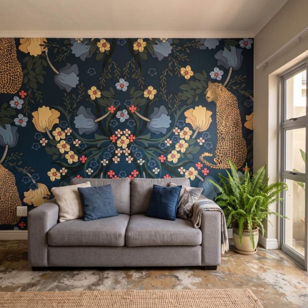 Mural Vintage Leopard & Flowers