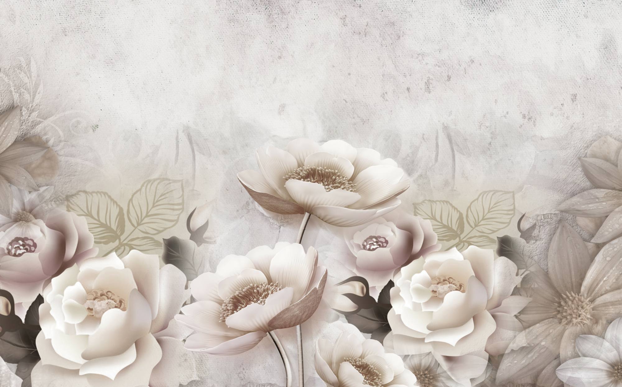 Mural Blathanna Delight 2 Wallpaper and Wall Murals South Africa Mural Blathanna Delight, faded roses and peonies in ivory and taupe mural - WallpaperOnline