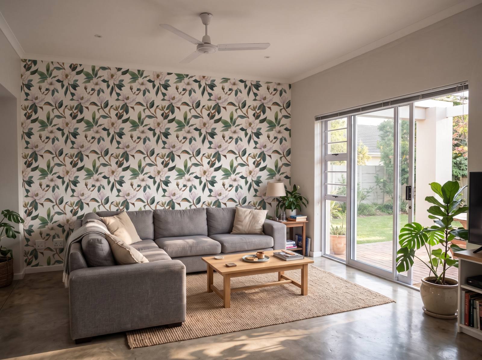 Magnolia Summer Wallpaper 3 Wallpaper and Wall Murals South Africa Magnolia Summer Wallpaper shown in a living room