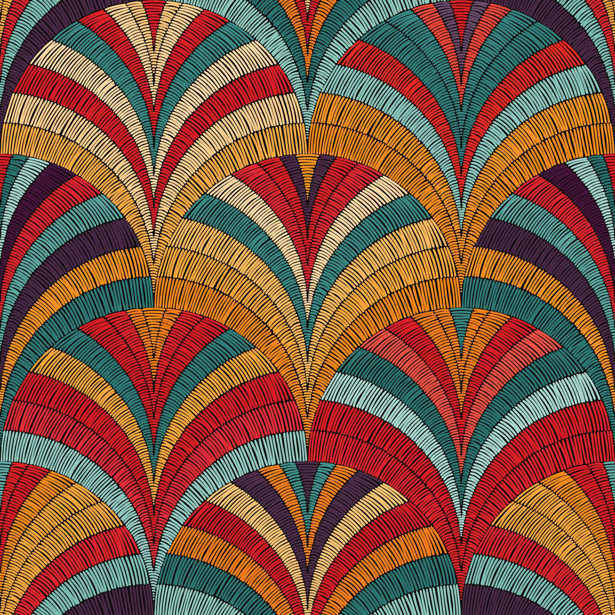 Intle Rich Weave Wallpaper 2 Wallpaper and Wall Murals South Africa Intle Rich Weave Wallpaper, Art Deco scallop arches in teal, orange and red wallpaper - WallpaperOnline