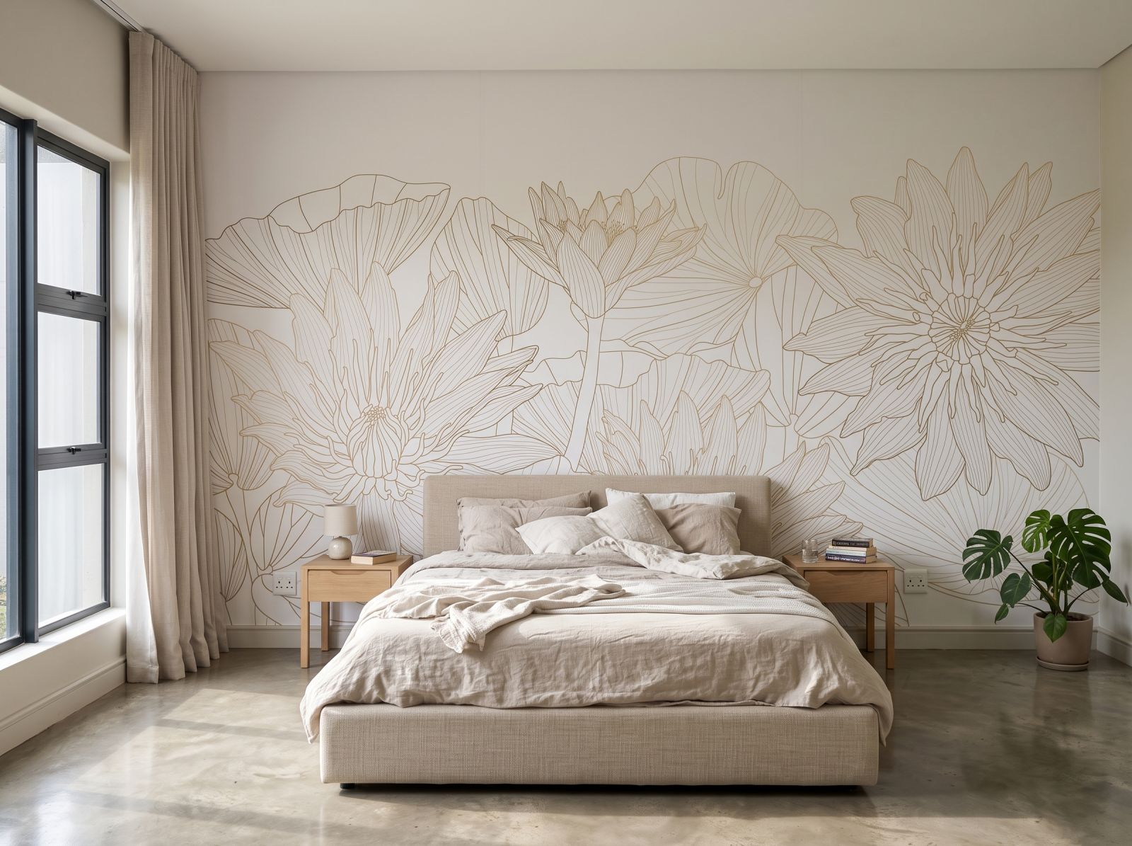 Mural Luxury Lotus Lines 1 Wallpaper and Wall Murals South Africa Mural Luxury Lotus Lines shown in a bedroom