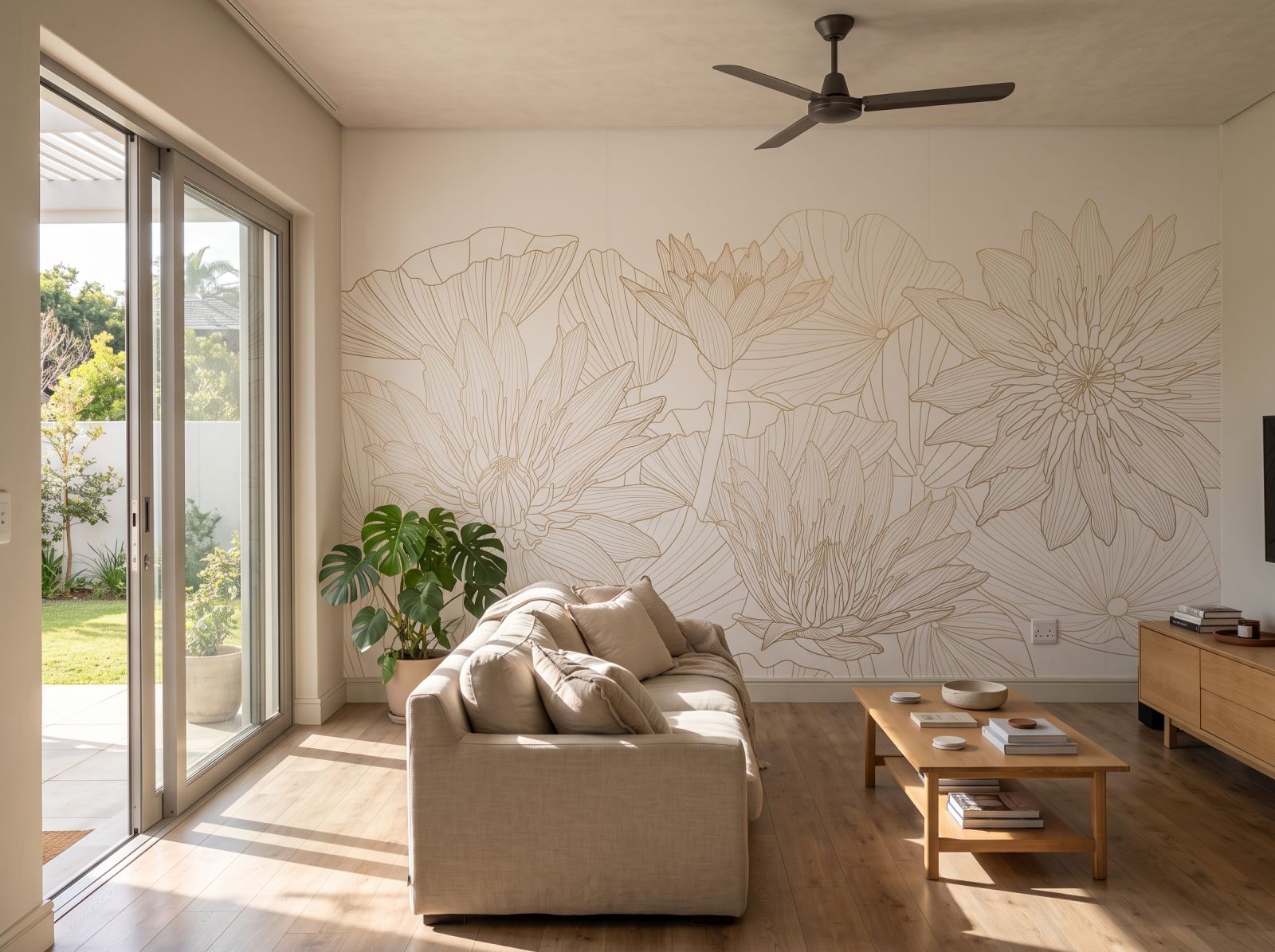 Mural Luxury Lotus Lines 3 Wallpaper and Wall Murals South Africa Mural Luxury Lotus Lines shown in a living room