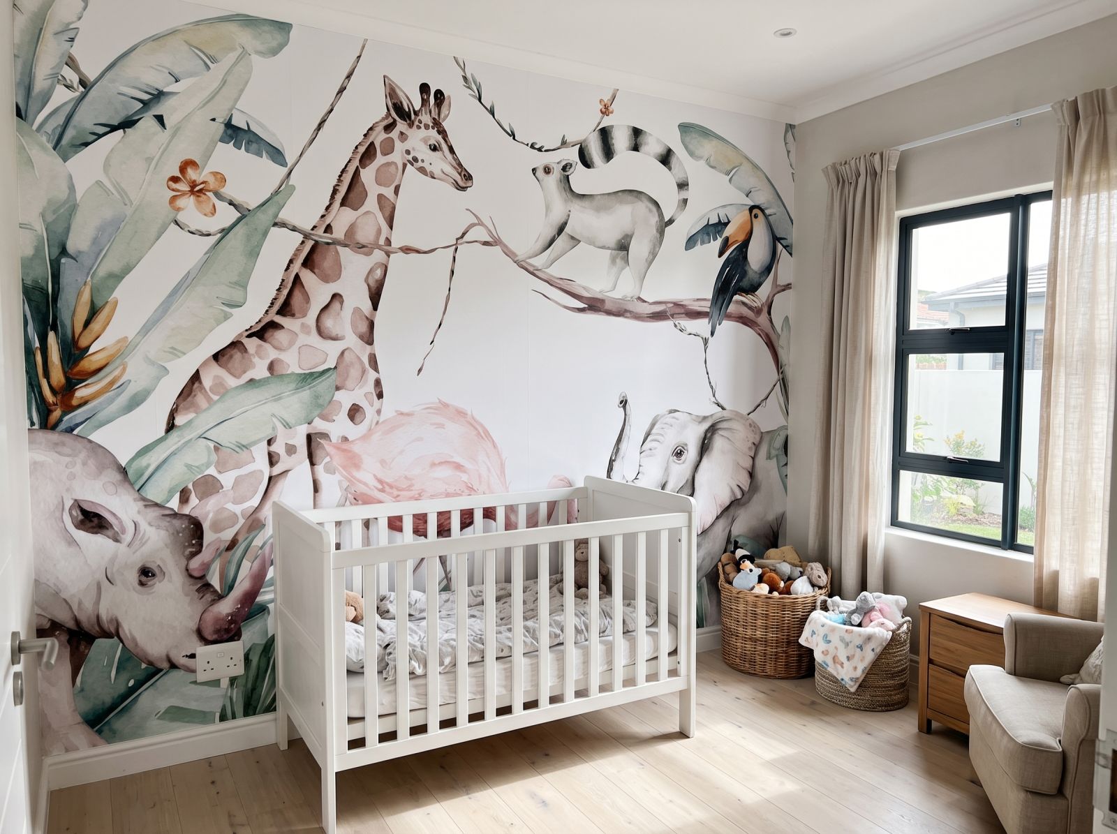 Mural Watercolour Safari 1 Wallpaper and Wall Murals South Africa Mural Watercolour Safari shown in a nursery
