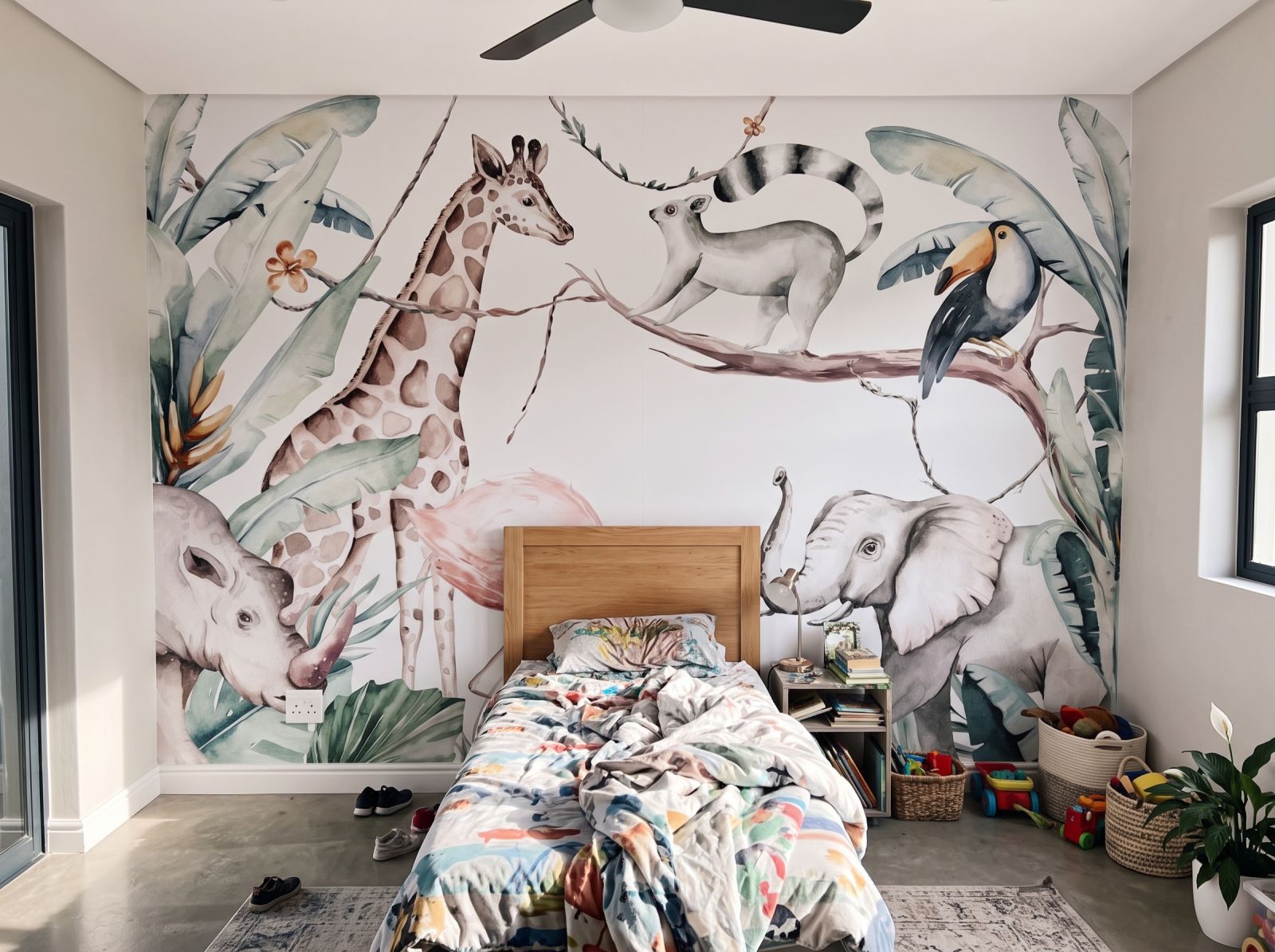 Mural Watercolour Safari 3 Wallpaper and Wall Murals South Africa Mural Watercolour Safari shown in a bedroom