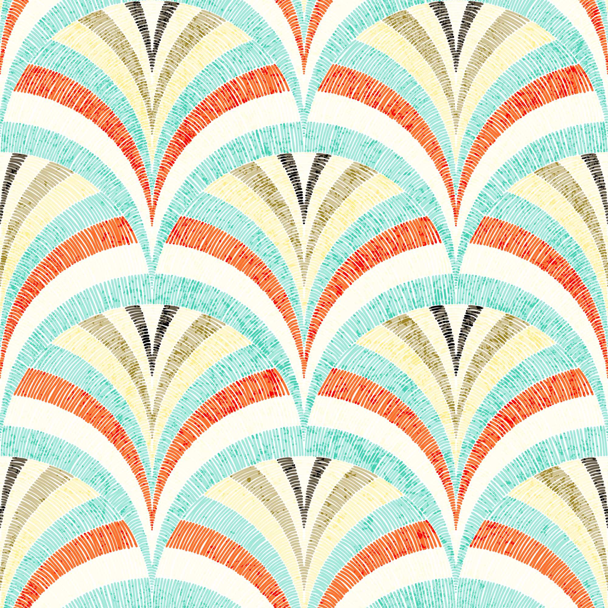 Intle Light Weave Wallpaper 2 Wallpaper and Wall Murals South Africa Intle Light Weave, fan pattern in teal, coral and cream wallpaper - WallpaperOnline