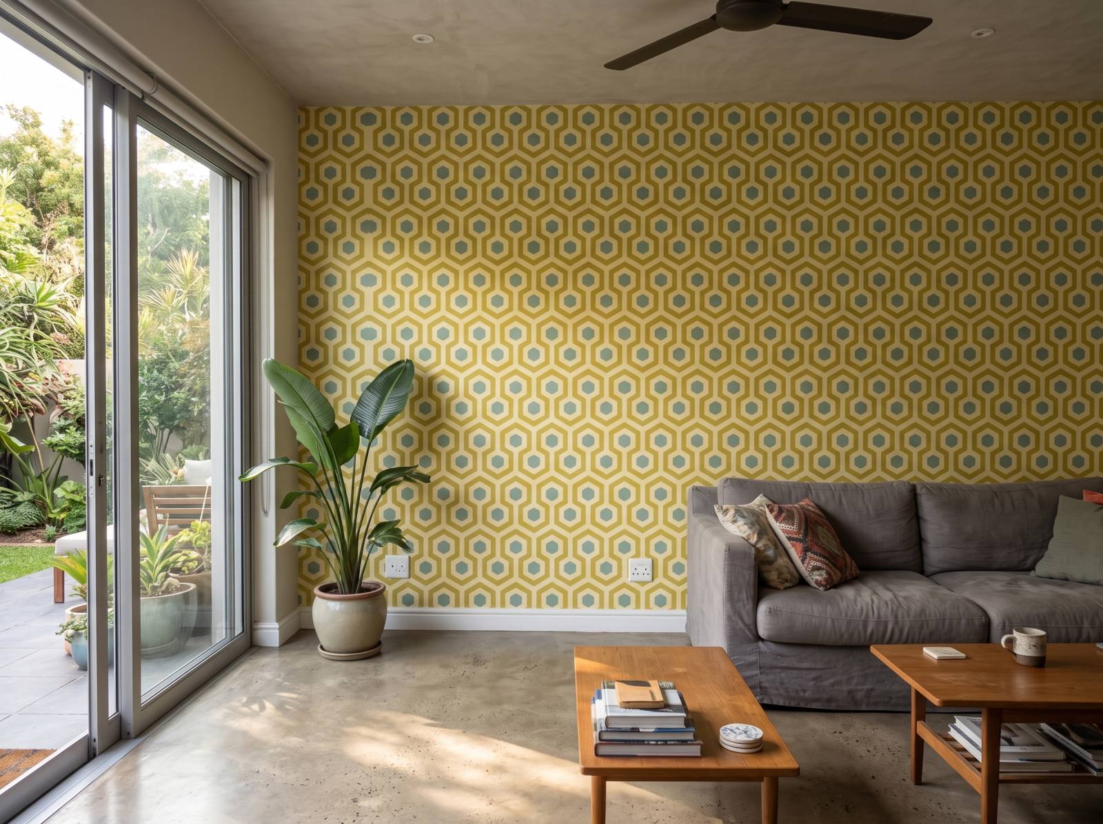 Retro Glide Tile Wallpaper 1 Wallpaper and Wall Murals South Africa Retro Glide Tile Wallpaper shown in a living room