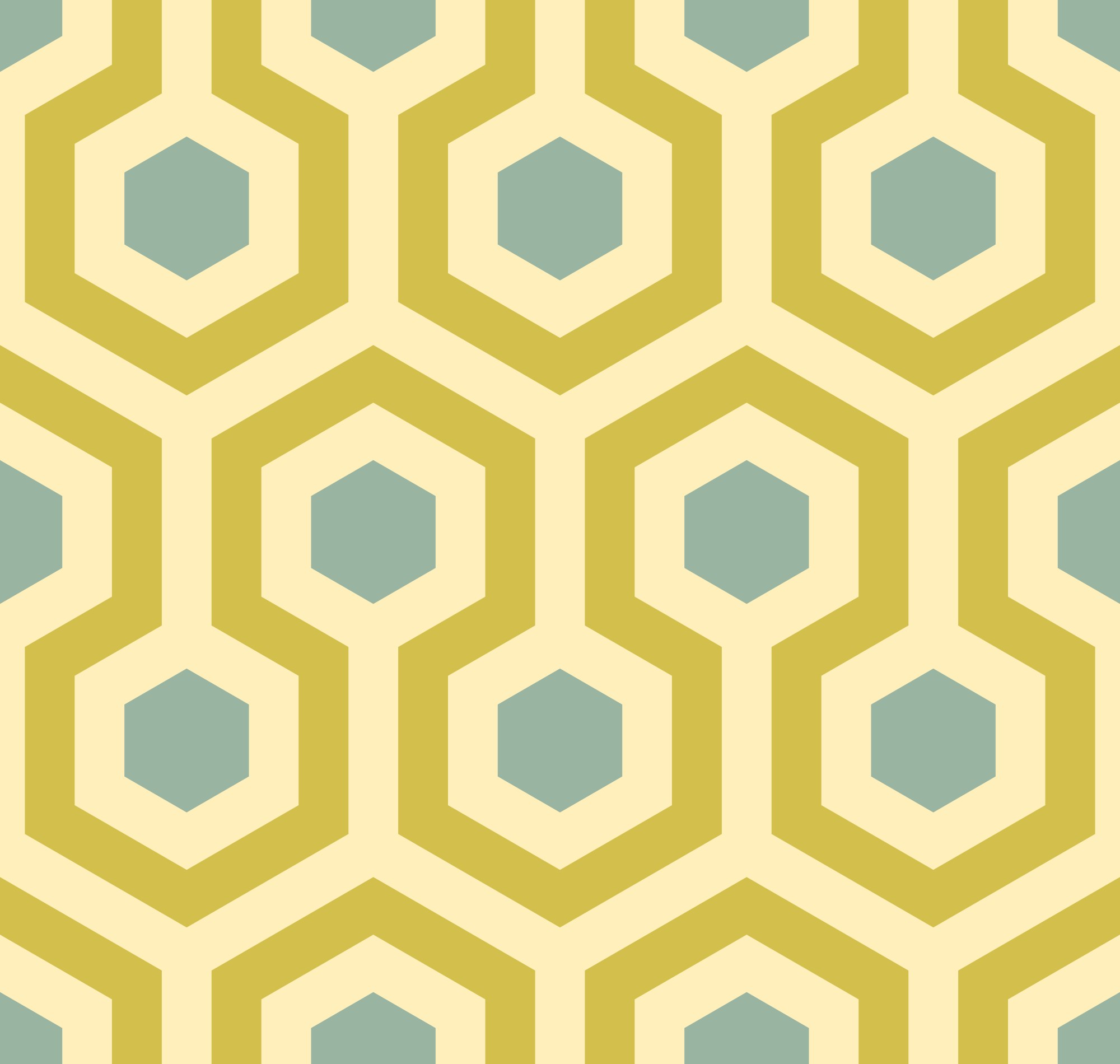 Retro Glide Tile Wallpaper 2 Wallpaper and Wall Murals South Africa Retro Glide Tile Wallpaper, honeycomb hexagon pattern in mustard, teal and cream wallpaper - WallpaperOnline