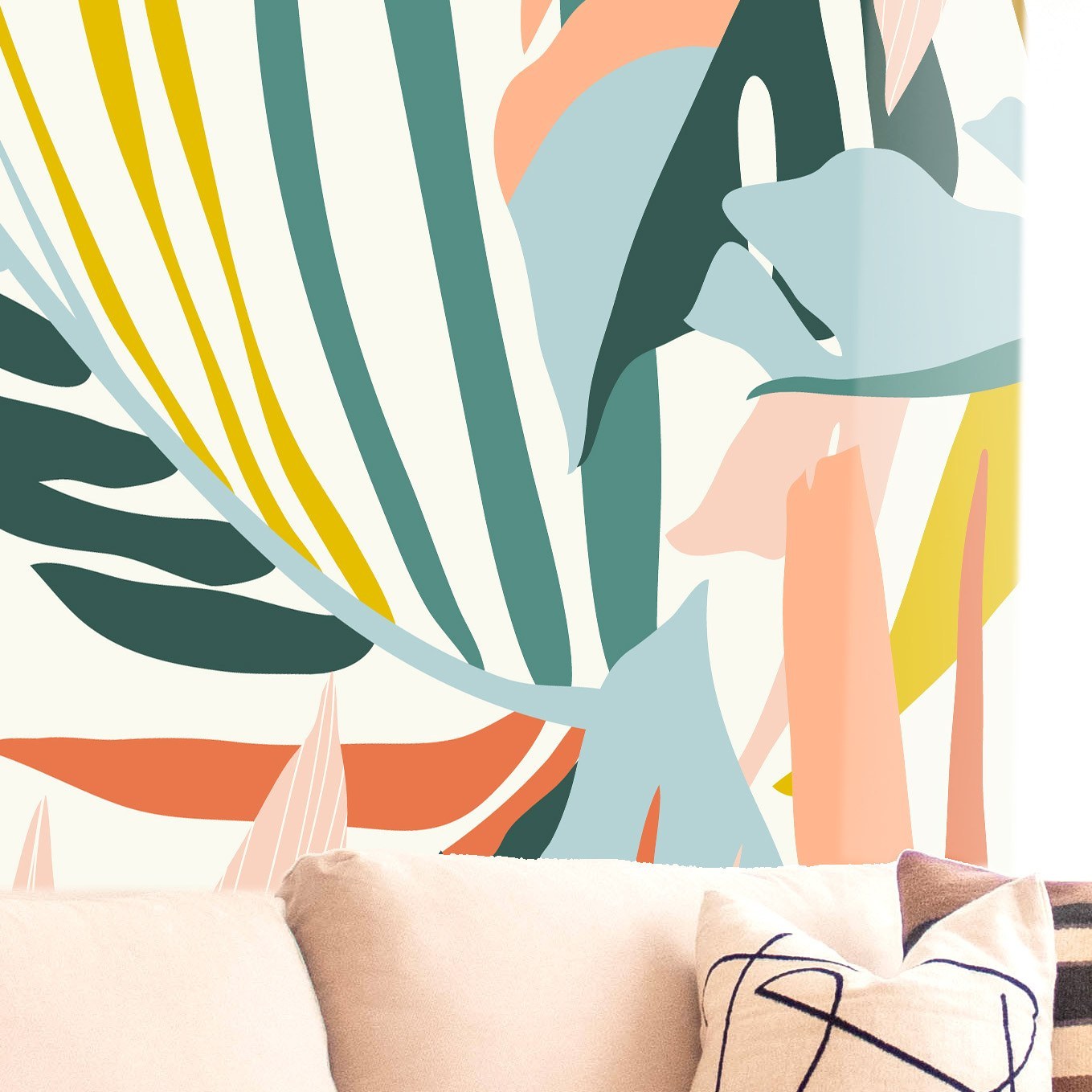 Mural Boho Botanicals in Brights 4 Wallpaper and Wall Murals South Africa Mural Boho Botanicals in Brights close-up showing texture and colour