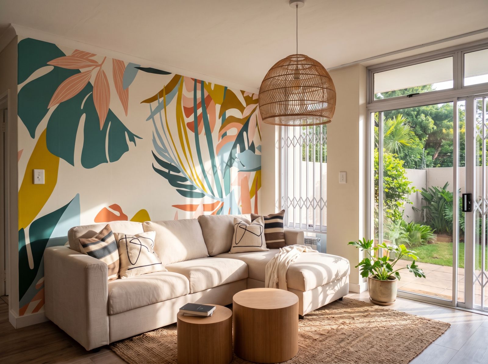 Mural Boho Botanicals in Brights 1 Wallpaper and Wall Murals South Africa Mural Boho Botanicals in Brights shown in a living room