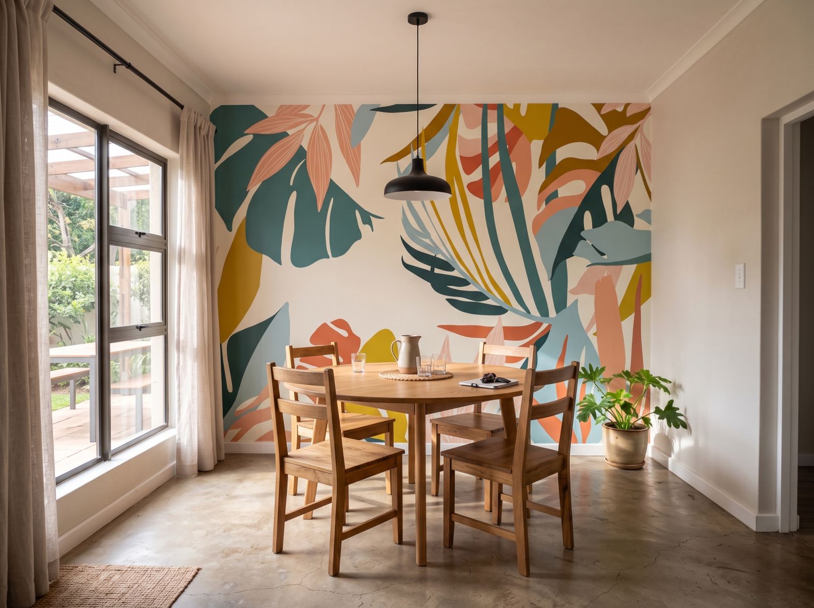 Mural Boho Botanicals in Brights 3 Wallpaper and Wall Murals South Africa Mural Boho Botanicals in Brights shown in a dining room