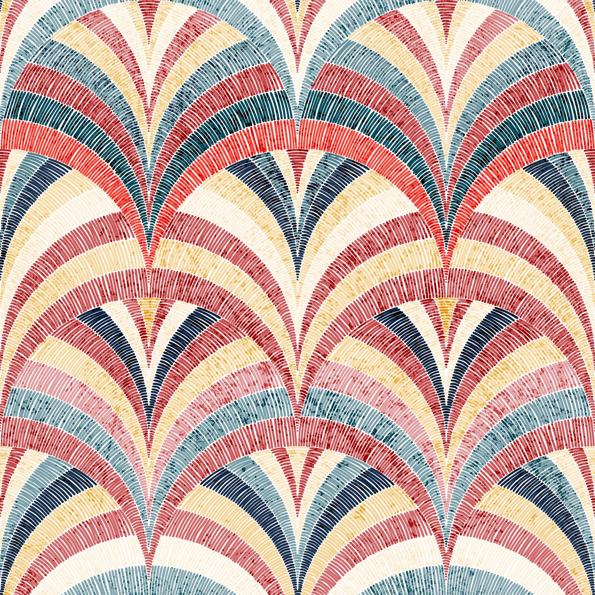 Amatola Weave Wallpaper 2 Wallpaper and Wall Murals South Africa Amatola Weave, arched fan pattern in red, teal and cream wallpaper - WallpaperOnline