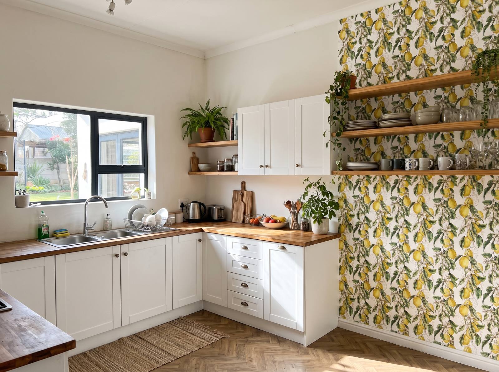 EL Lemons Vine Wallpaper 1 Wallpaper and Wall Murals South Africa EL Lemons Vine Wallpaper shown in a kitchen
