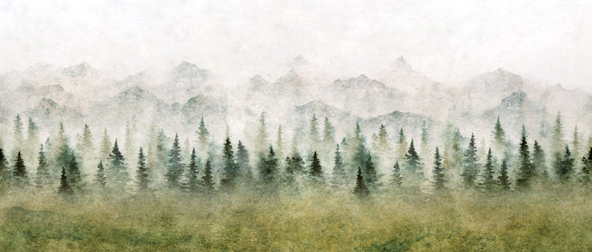 Mural Amidst the Peaks 2 Wallpaper and Wall Murals South Africa Amidst the Peaks, misty forest and mountains in green, grey and white mural - WallpaperOnline