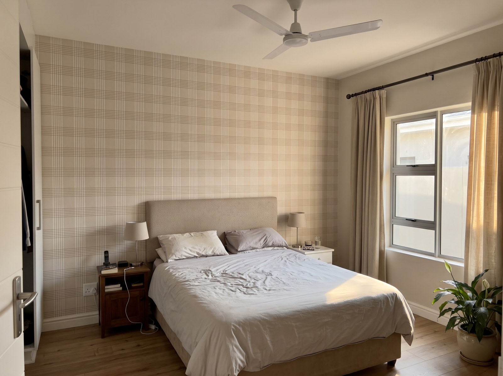 Salted Caramel Plaid Wallpaper 1 Wallpaper and Wall Murals South Africa Salted Caramel Plaid Wallpaper shown in a bedroom