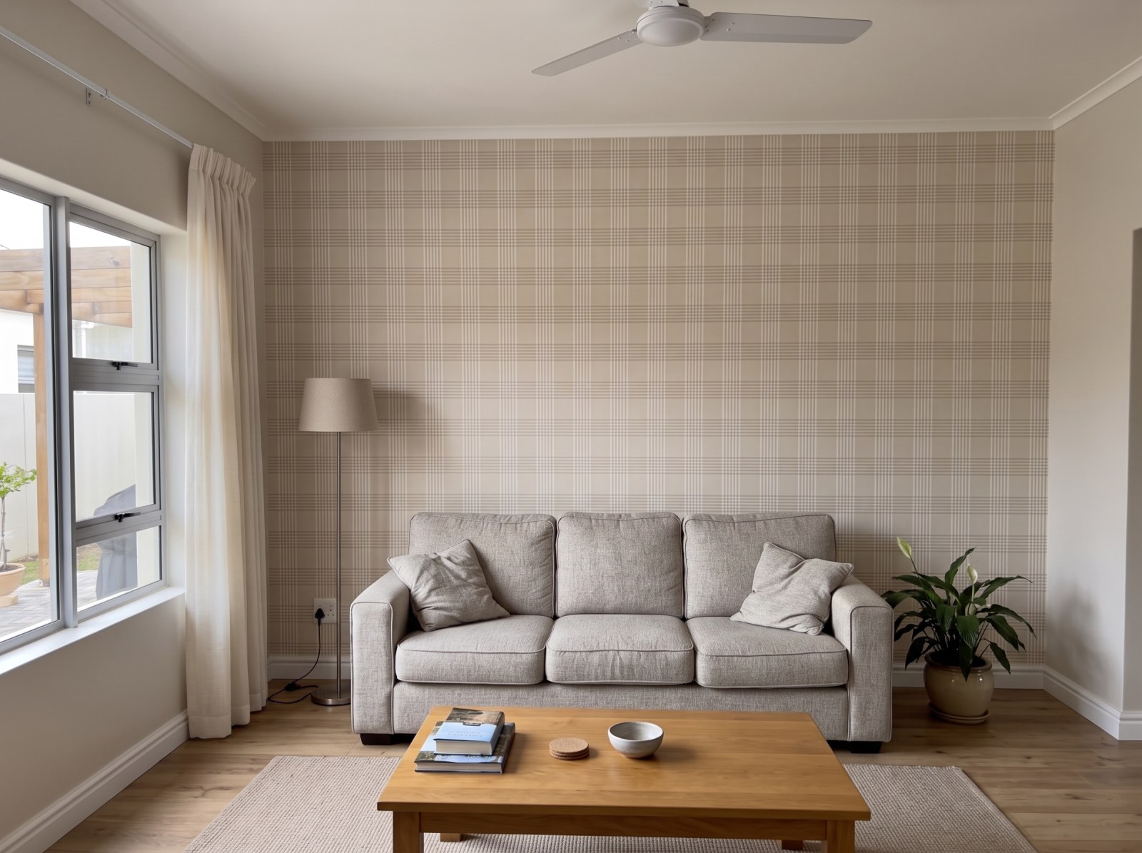 Salted Caramel Plaid Wallpaper 3 Wallpaper and Wall Murals South Africa Salted Caramel Plaid Wallpaper shown in a living room