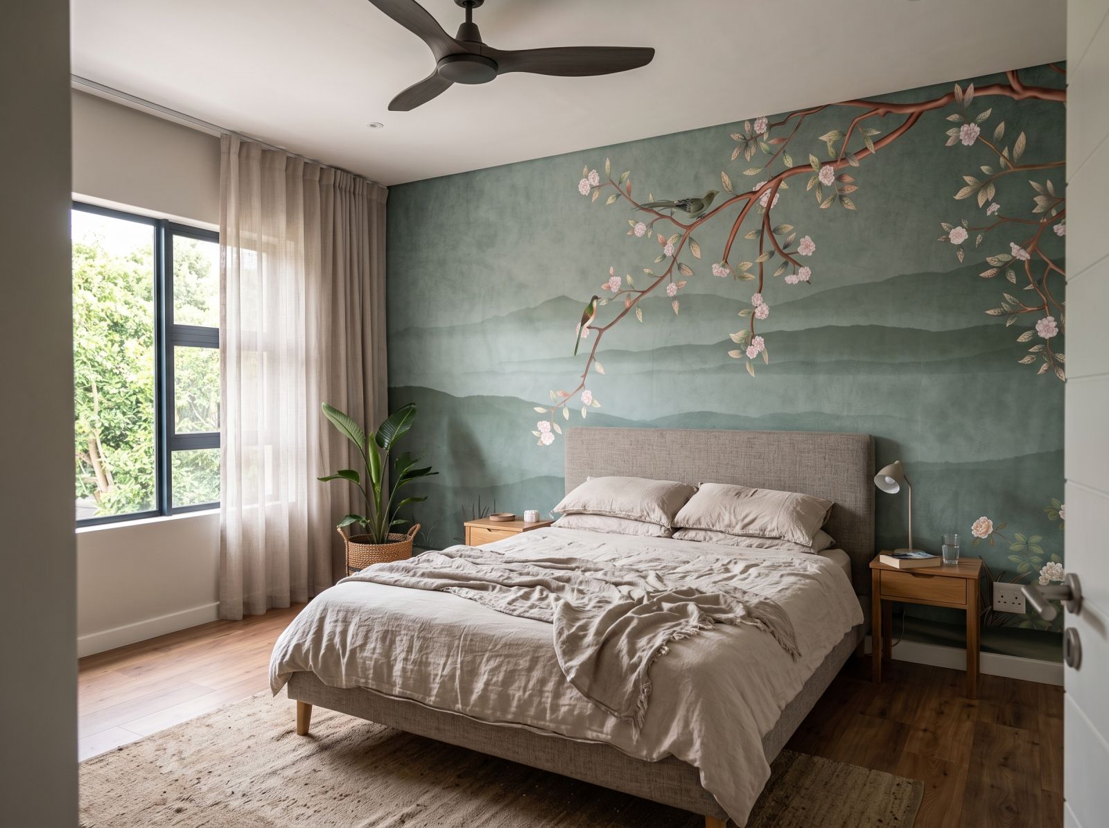 Mural Botanique Orientique 1 Wallpaper and Wall Murals South Africa Mural Botanique Orientique shown in a bedroom