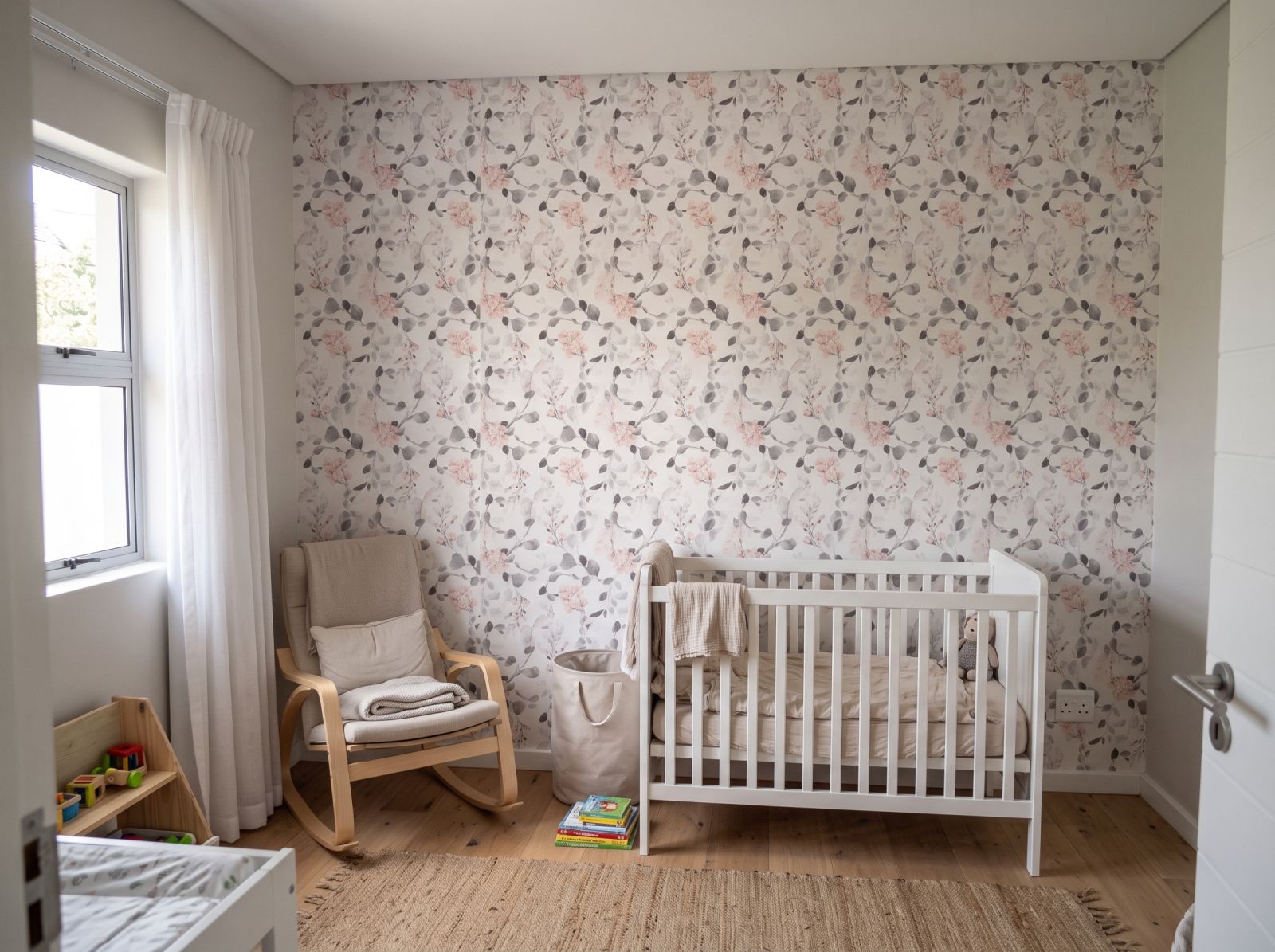 Eucalyptus Grey Wallpaper 3 Wallpaper and Wall Murals South Africa Eucalyptus Grey Wallpaper shown in a nursery