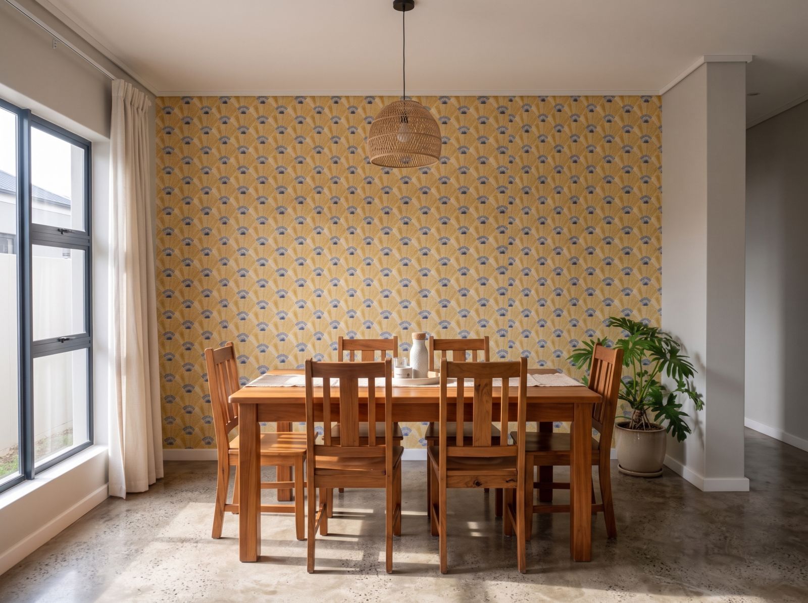 Ilanga Yellow Weave Wallpaper 3 Wallpaper and Wall Murals South Africa Ilanga Yellow Weave Wallpaper shown in a dining room