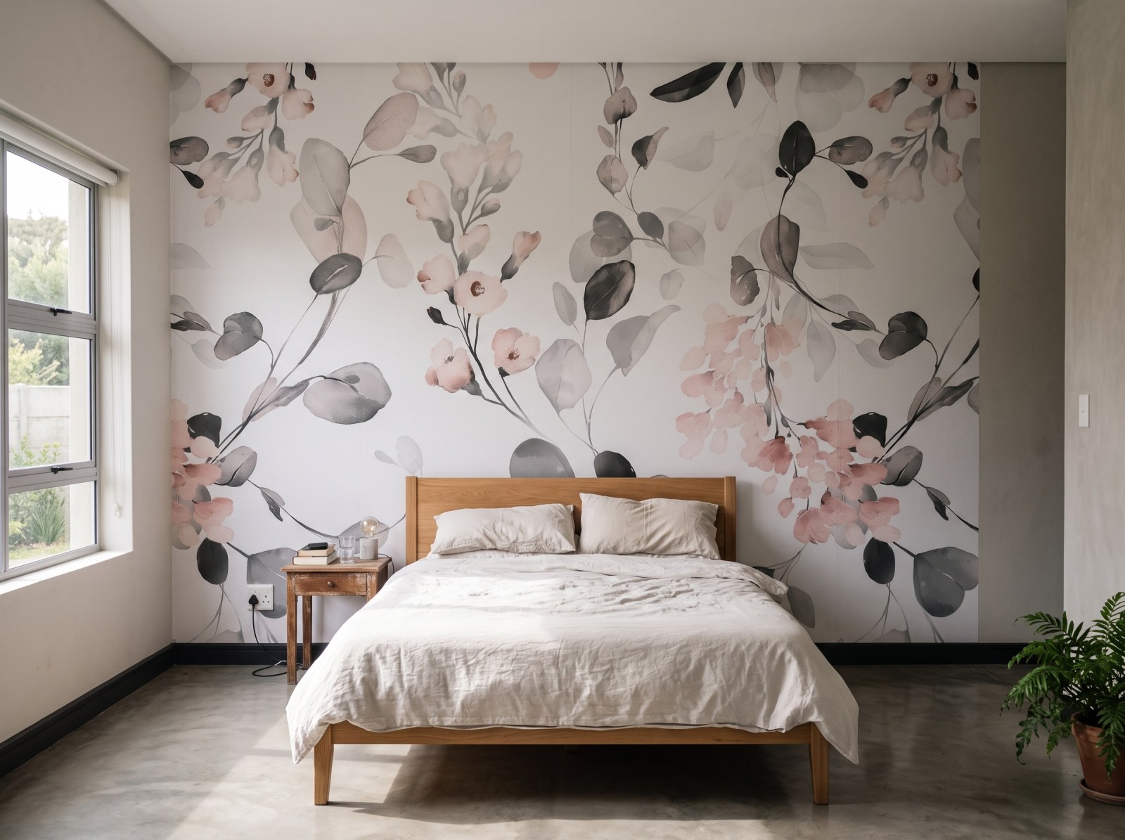 Mural Eucalyptus Grey 1 Wallpaper and Wall Murals South Africa Mural Eucalyptus Grey shown in a bedroom