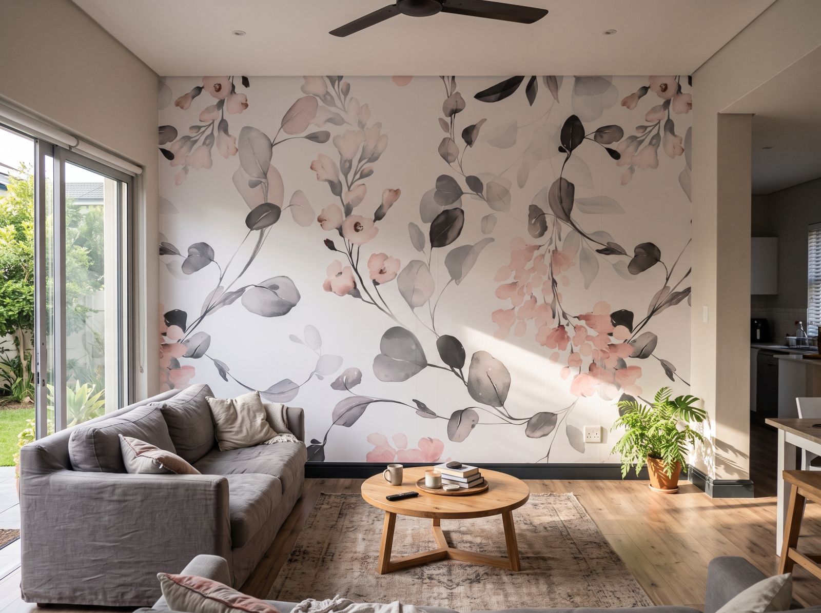 Mural Eucalyptus Grey 3 Wallpaper and Wall Murals South Africa Mural Eucalyptus Grey shown in a living room