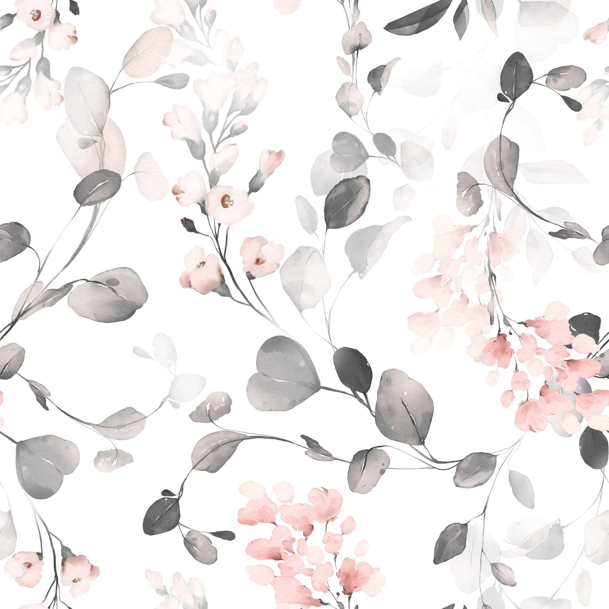 Mural Eucalyptus Grey 2 Wallpaper and Wall Murals South Africa Mural Eucalyptus Grey, eucalyptus branches in grey, white and blush pink mural - WallpaperOnline