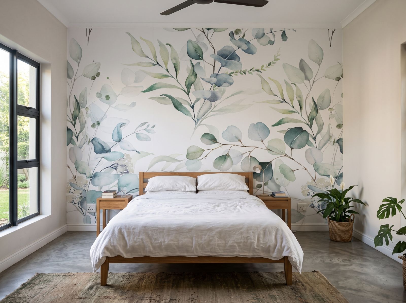 Mural Eucalyptus Watercolour 1 Wallpaper and Wall Murals South Africa Mural Eucalyptus Watercolour shown in a bedroom