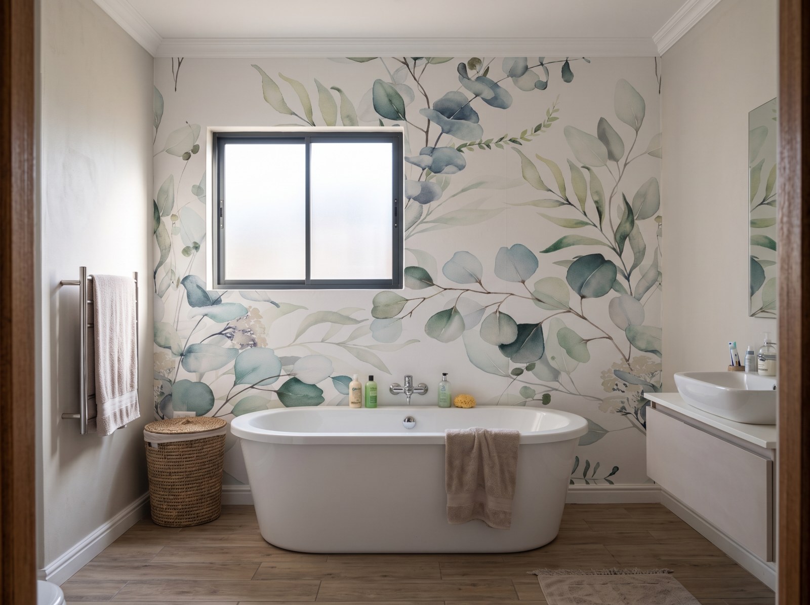 Mural Eucalyptus Watercolour 3 Wallpaper and Wall Murals South Africa Mural Eucalyptus Watercolour shown in a bathroom