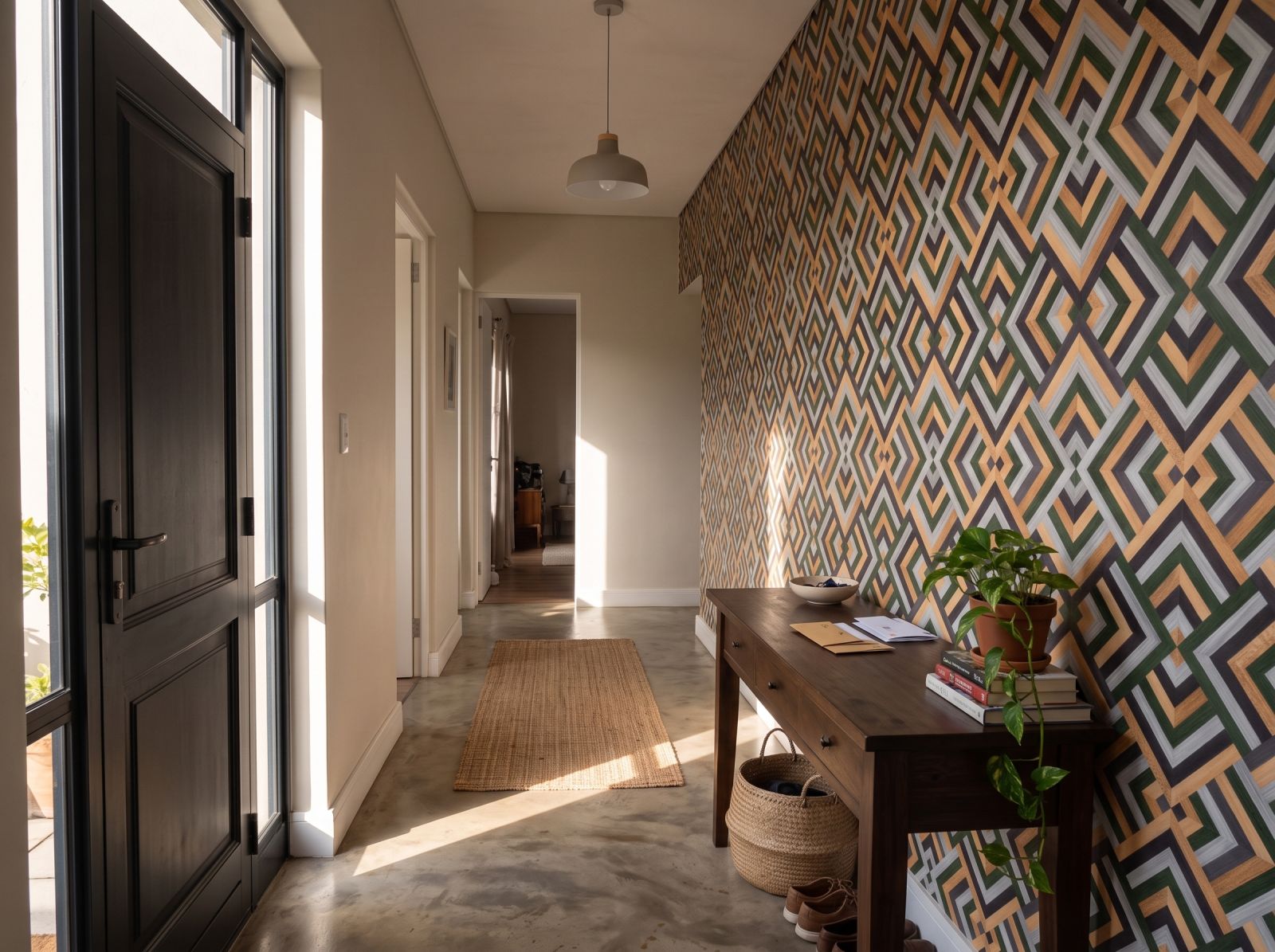 Jive Down Tile Wallpaper 3 Wallpaper and Wall Murals South Africa Jive Down Tile Wallpaper shown in a hallway