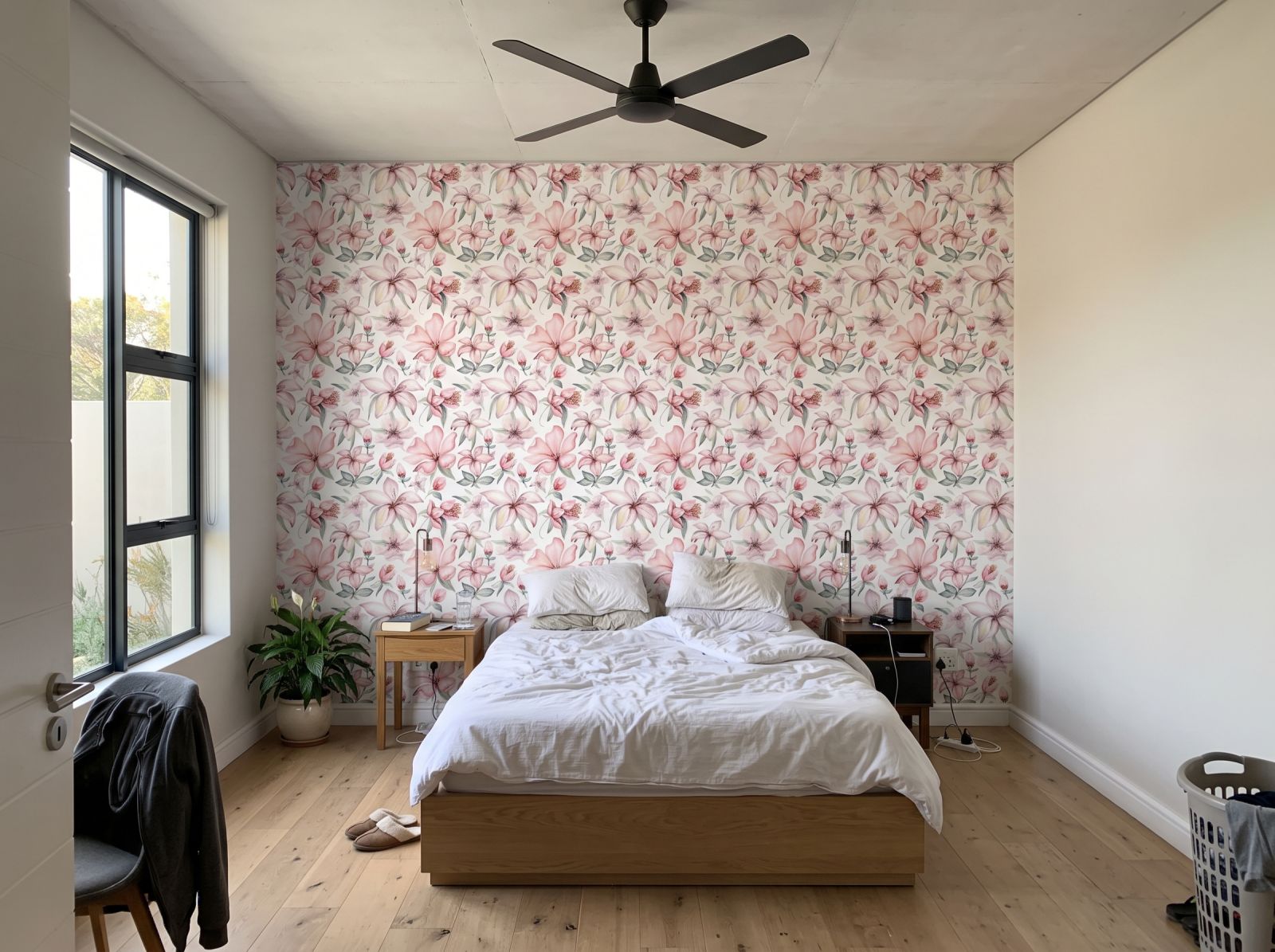 Pink Frangipani Wallpaper 1 Wallpaper and Wall Murals South Africa Pink Frangipani Wallpaper shown in a bedroom