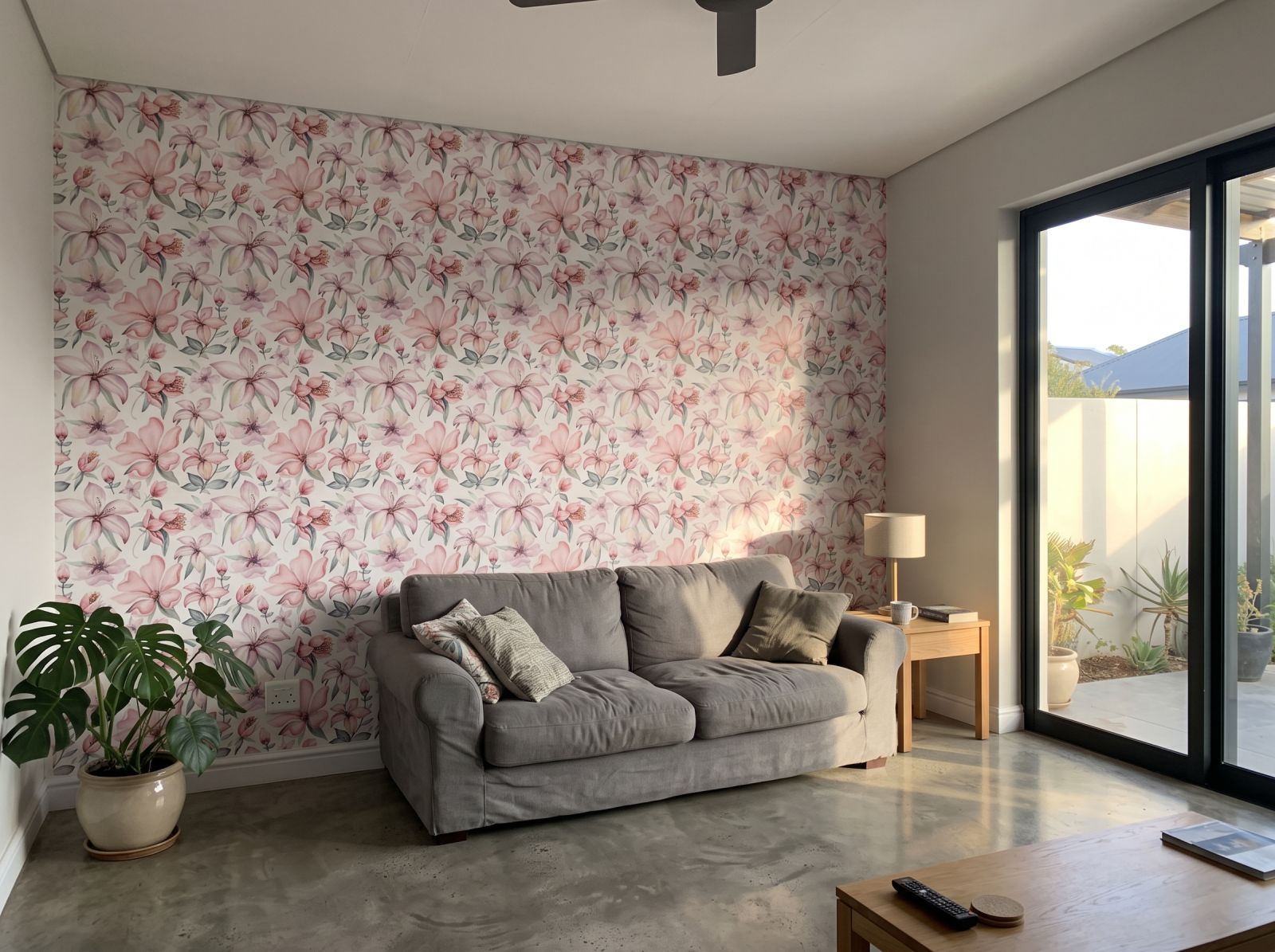 Pink Frangipani Wallpaper 3 Wallpaper and Wall Murals South Africa Pink Frangipani Wallpaper shown in a living room