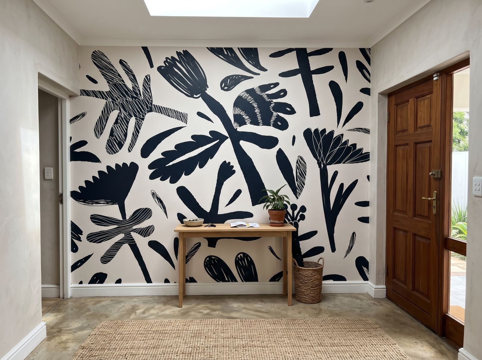 Mural Ink Meadow on Cream 3 Wallpaper and Wall Murals South Africa Mural Ink Meadow on Cream shown in a hallway