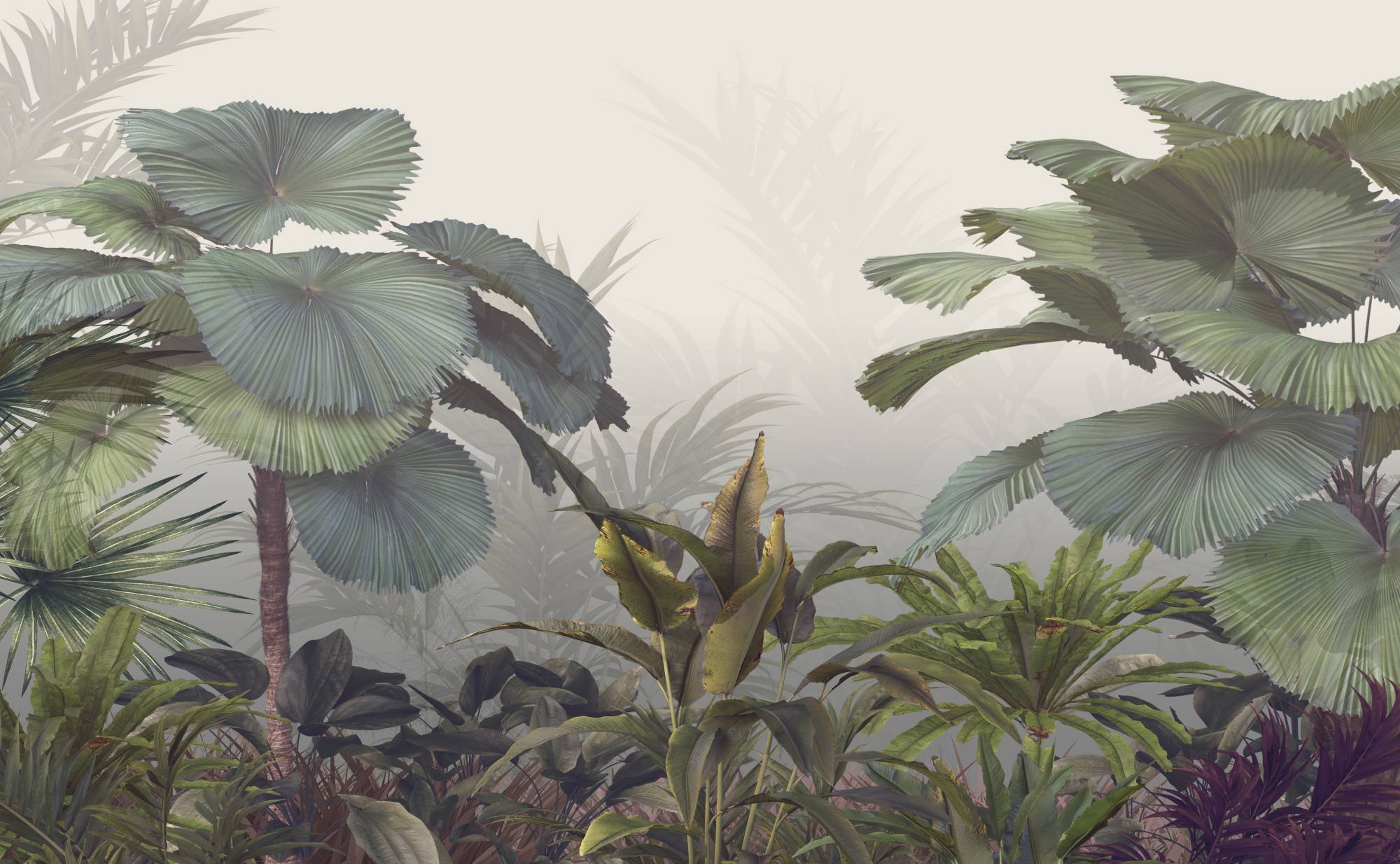 Mural Da Gama Forest 2 Wallpaper and Wall Murals South Africa Da Gama Forest, tropical palm forest in sage green and grey mural - WallpaperOnline