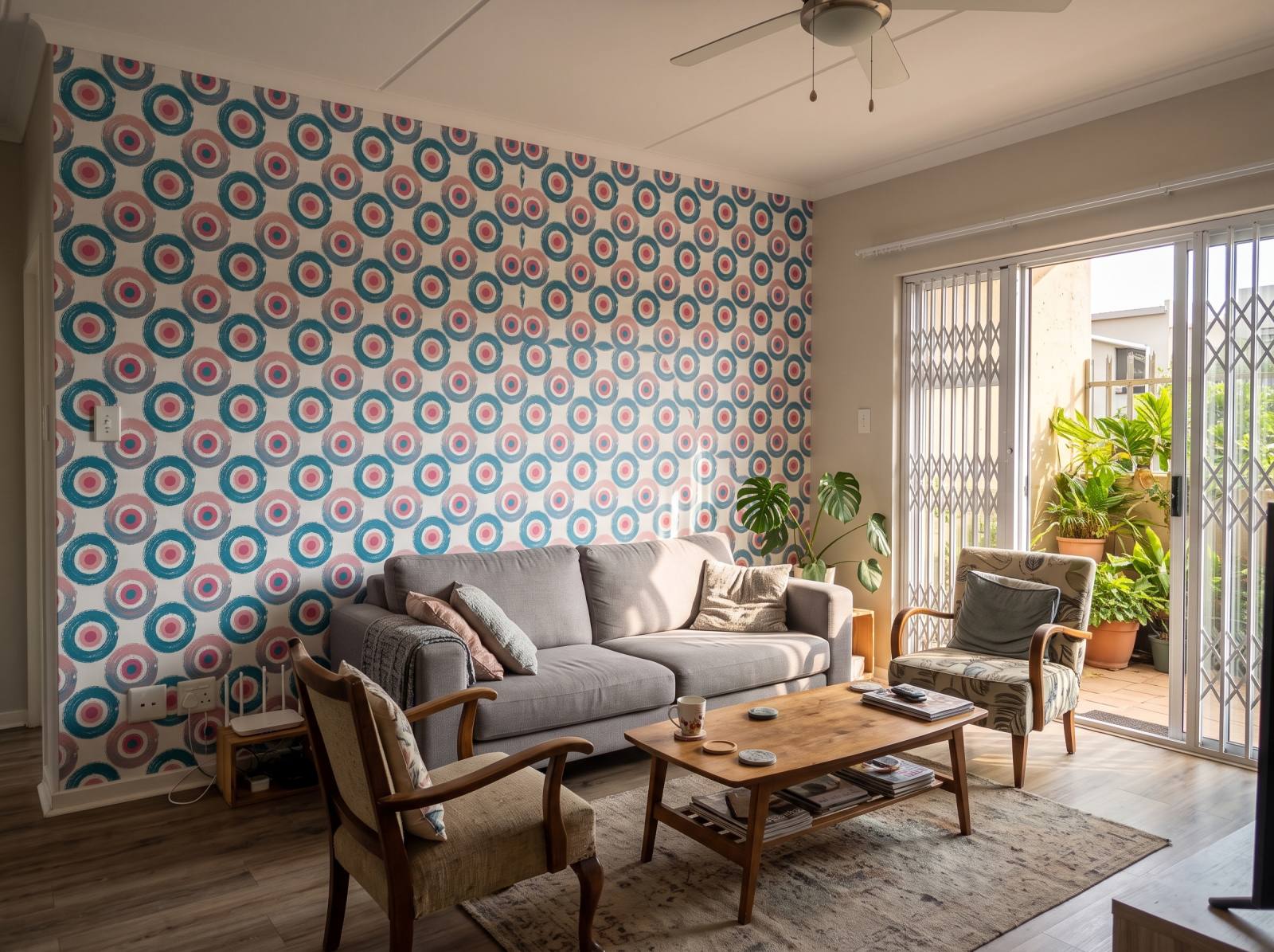 Watermelon Gouache Circles Wallpaper 1 Wallpaper and Wall Murals South Africa Watermelon Gouache Circles Wallpaper shown in a living room