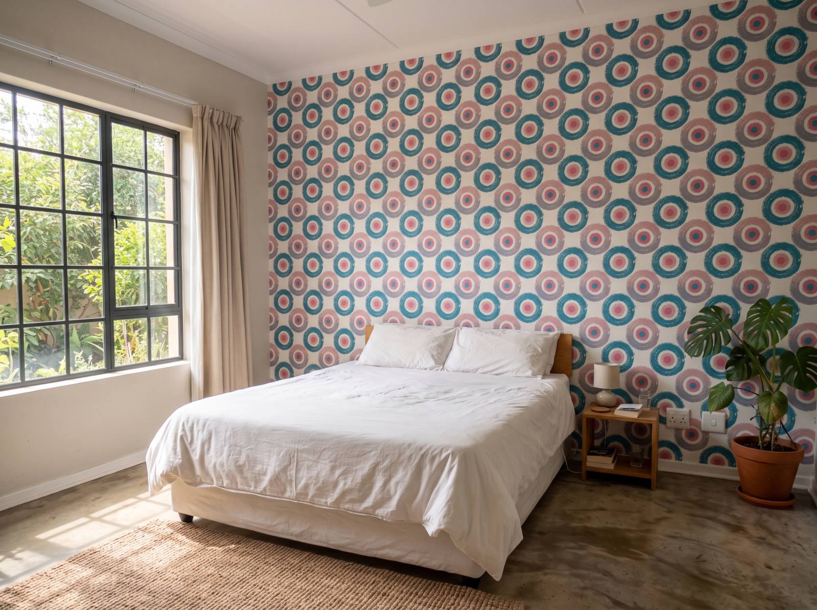 Watermelon Gouache Circles Wallpaper 3 Wallpaper and Wall Murals South Africa Watermelon Gouache Circles Wallpaper shown in a bedroom