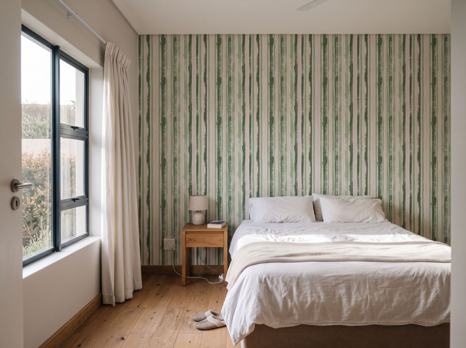 Safari Gouache Stripes Wallpaper 2 Wallpaper and Wall Murals South Africa Safari Gouache Stripes Wallpaper shown in a bedroom