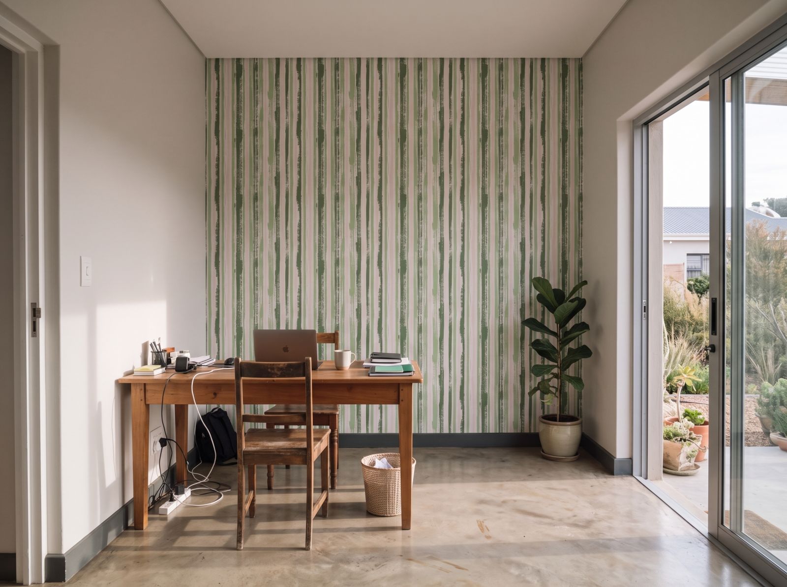 Safari Gouache Stripes Wallpaper 1 Wallpaper and Wall Murals South Africa Safari Gouache Stripes Wallpaper shown in a home office