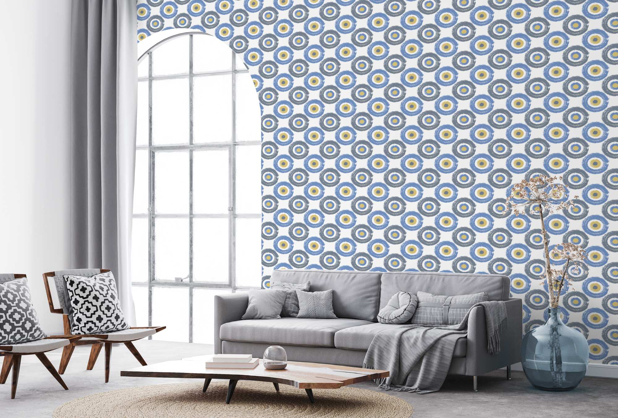 Blue Sky Gouache Circles Wallpaper 2 Wallpaper and Wall Murals South Africa Blue Sky Gouache Circles Wallpaper, concentric circle pattern in blue and grey wallpaper - WallpaperOnline