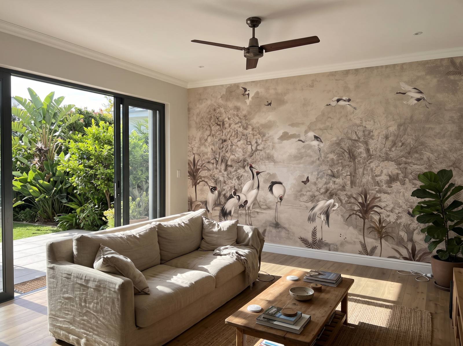 Mural Storks in Eden 1 Wallpaper and Wall Murals South Africa Mural Storks in Eden shown in a living room