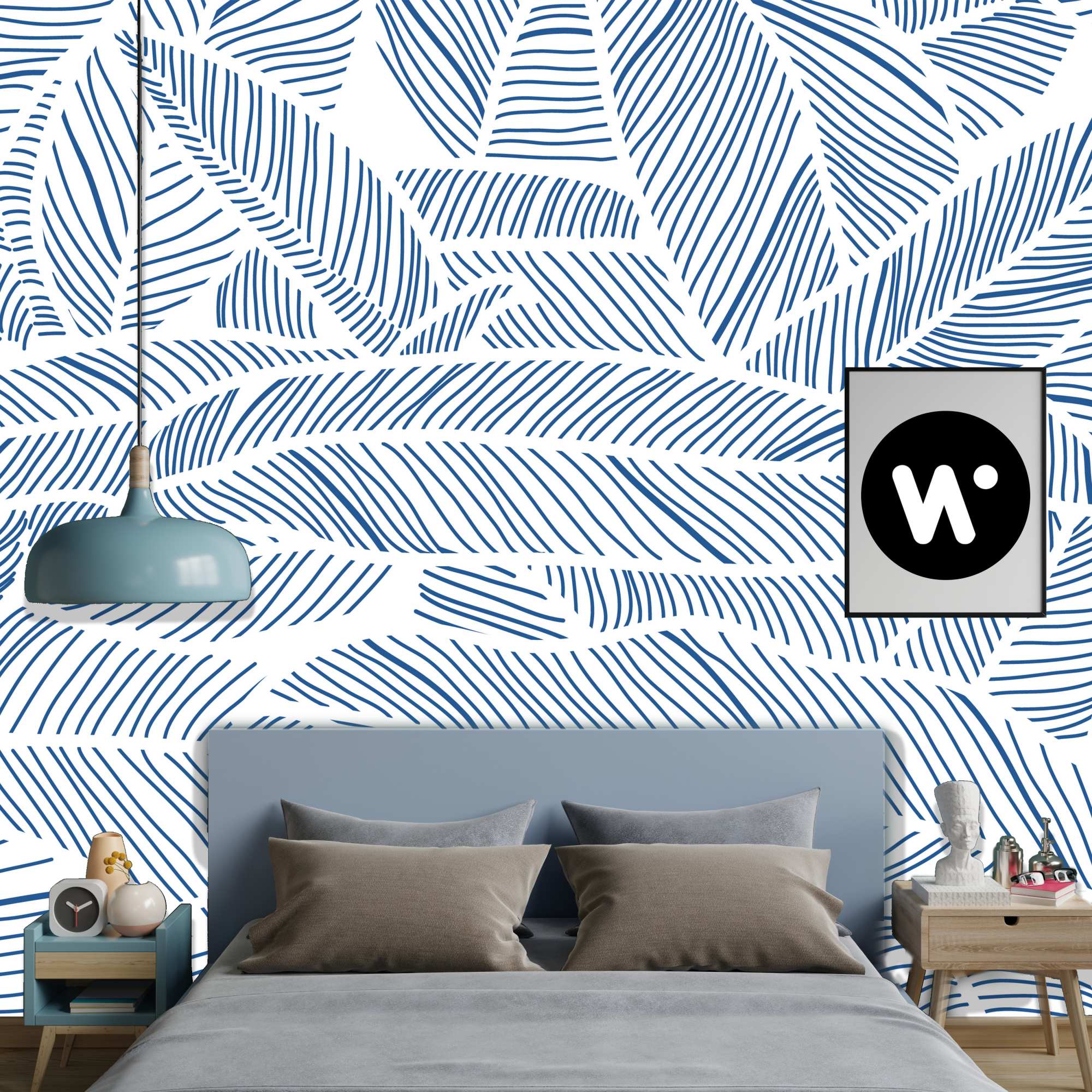 Mural Cobalt veins on white 2 Wallpaper and Wall Murals South Africa Cobalt Veins On White, botanical leaf mural in blue and white - WallpaperOnline