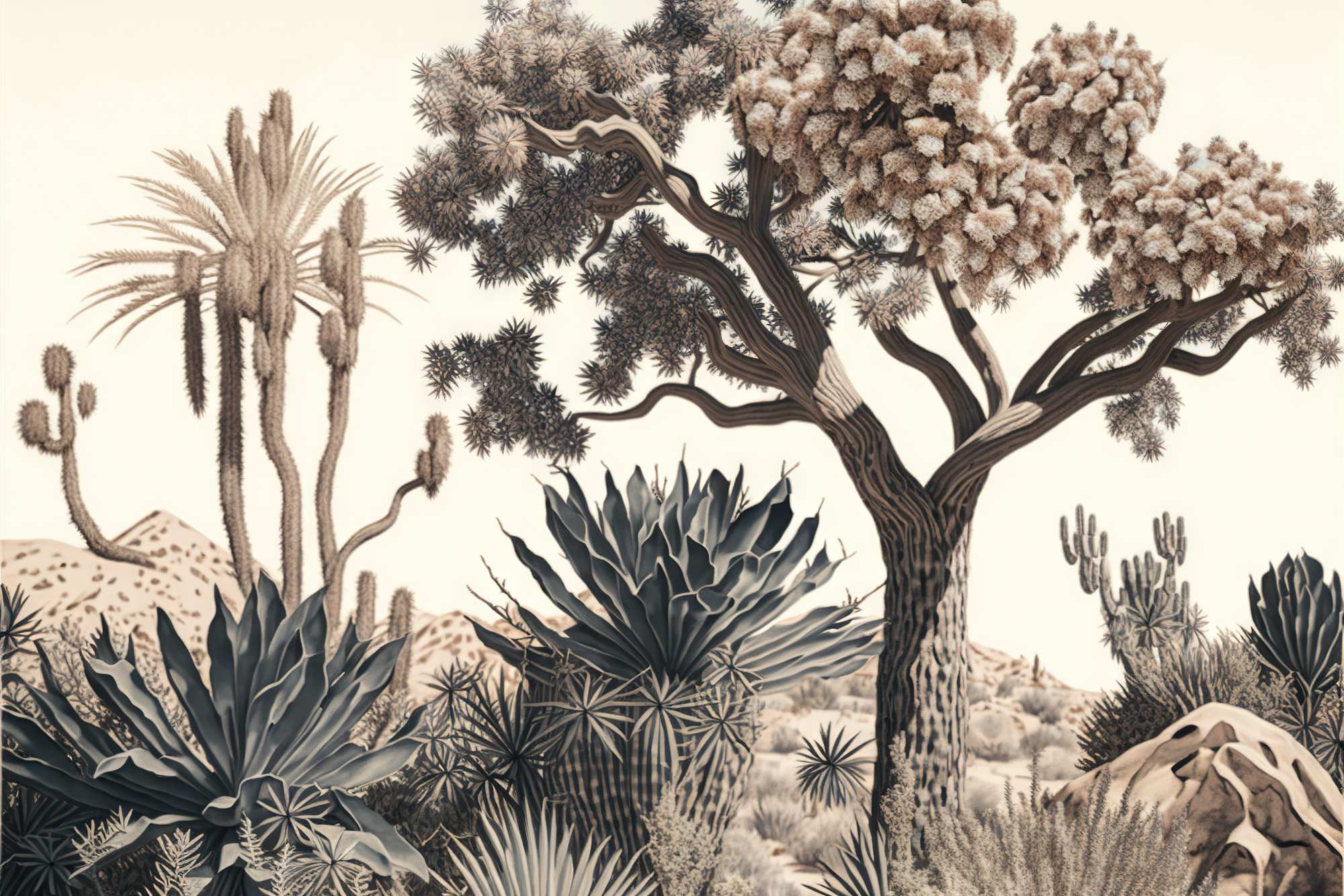 Mural Desert Oasis 2 Wallpaper and Wall Murals South Africa Desert Oasis, desert scene in beige and grey mural - WallpaperOnline