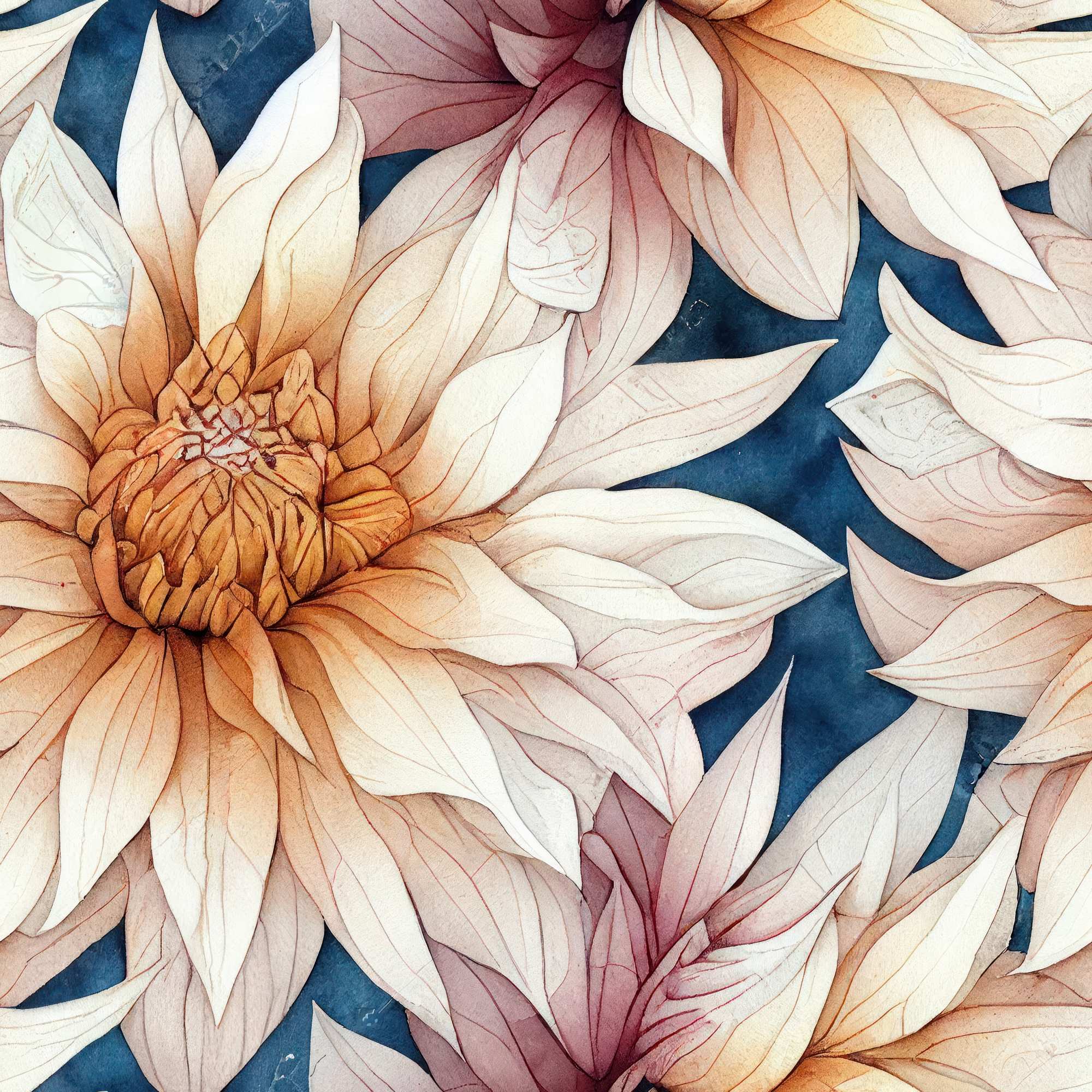 Noble Blossom Wallpaper 2 Wallpaper and Wall Murals South Africa Noble Blossom Wallpaper, dahlia blooms in cream, peach and navy wallpaper - WallpaperOnline